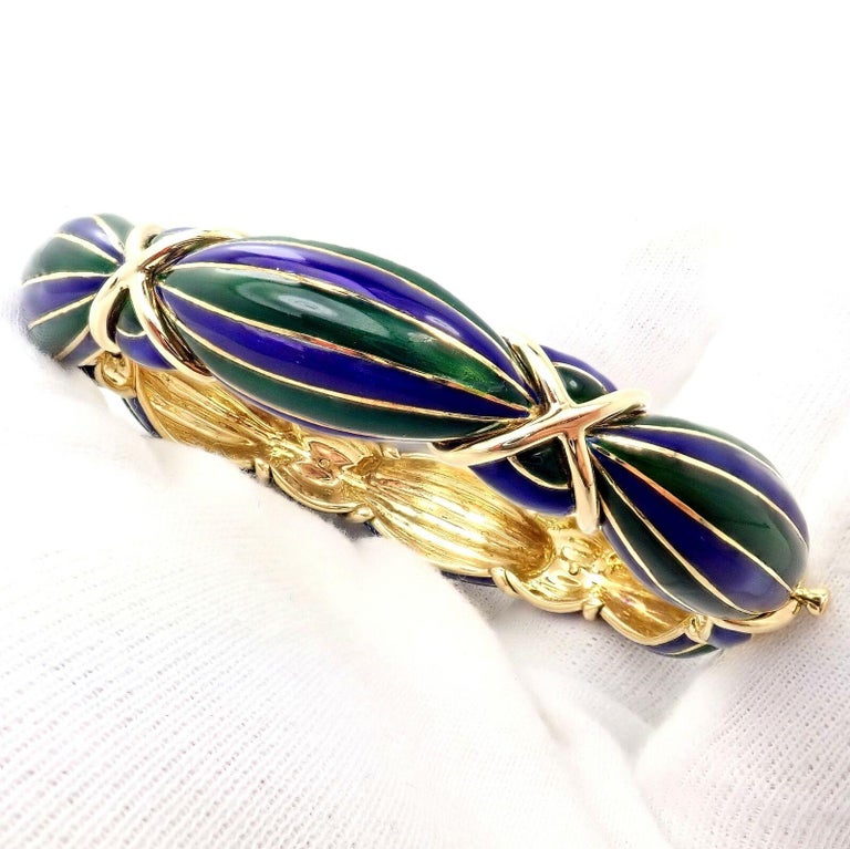 Cartier Green and Blue Enamel Yellow Gold Bangle Bracelet at 1stDibs ...