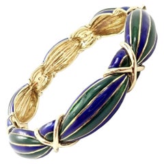 Cartier Green and Blue Enamel Yellow Gold Bangle Bracelet