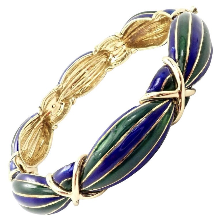 Cartier Green and Blue Enamel Yellow Gold Bangle Bracelet at 1stDibs ...