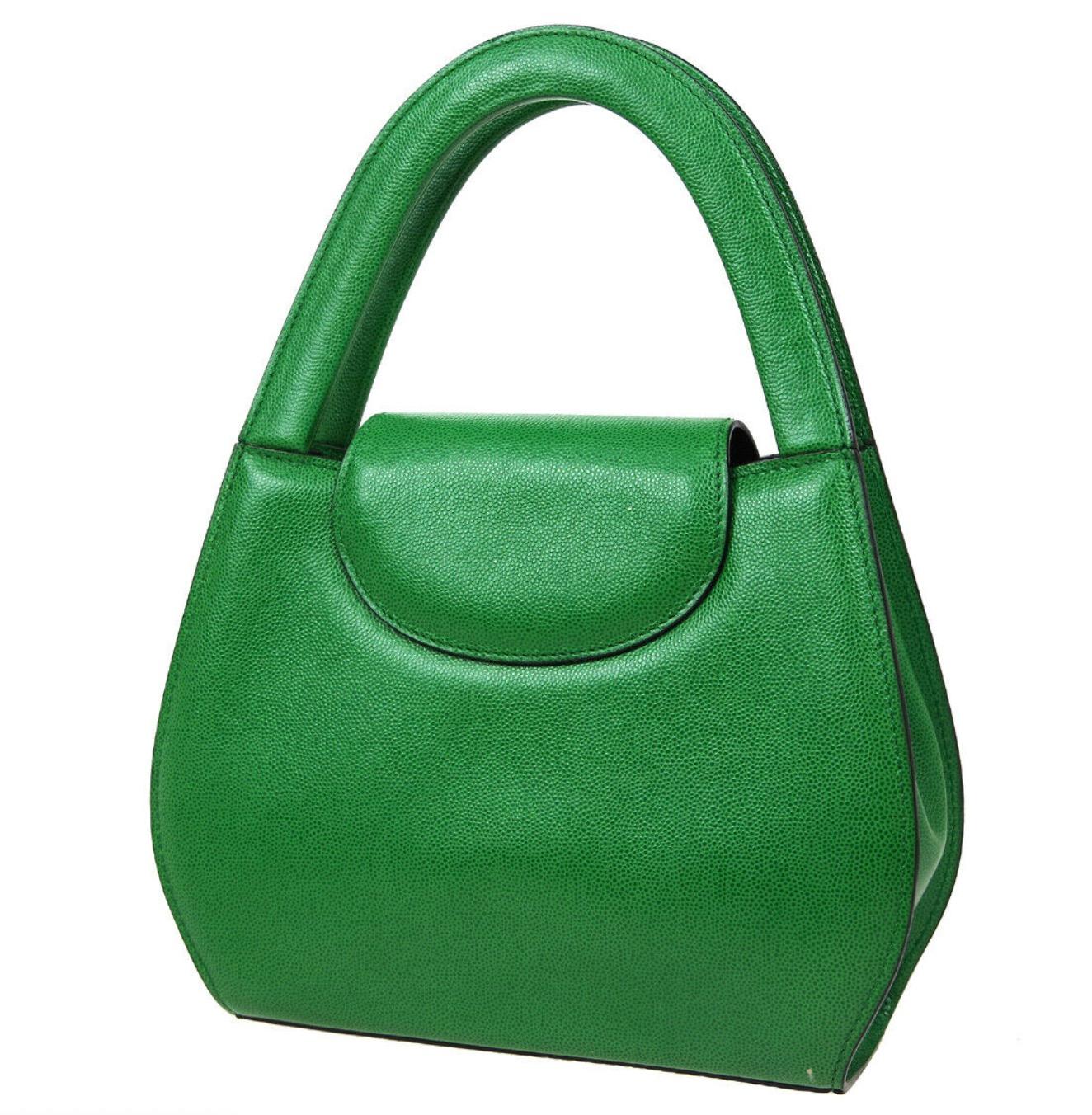 Cartier Green Leather Gold Emblem Kelly Style Top Handle Satchel Flap Bag In Good Condition In Chicago, IL