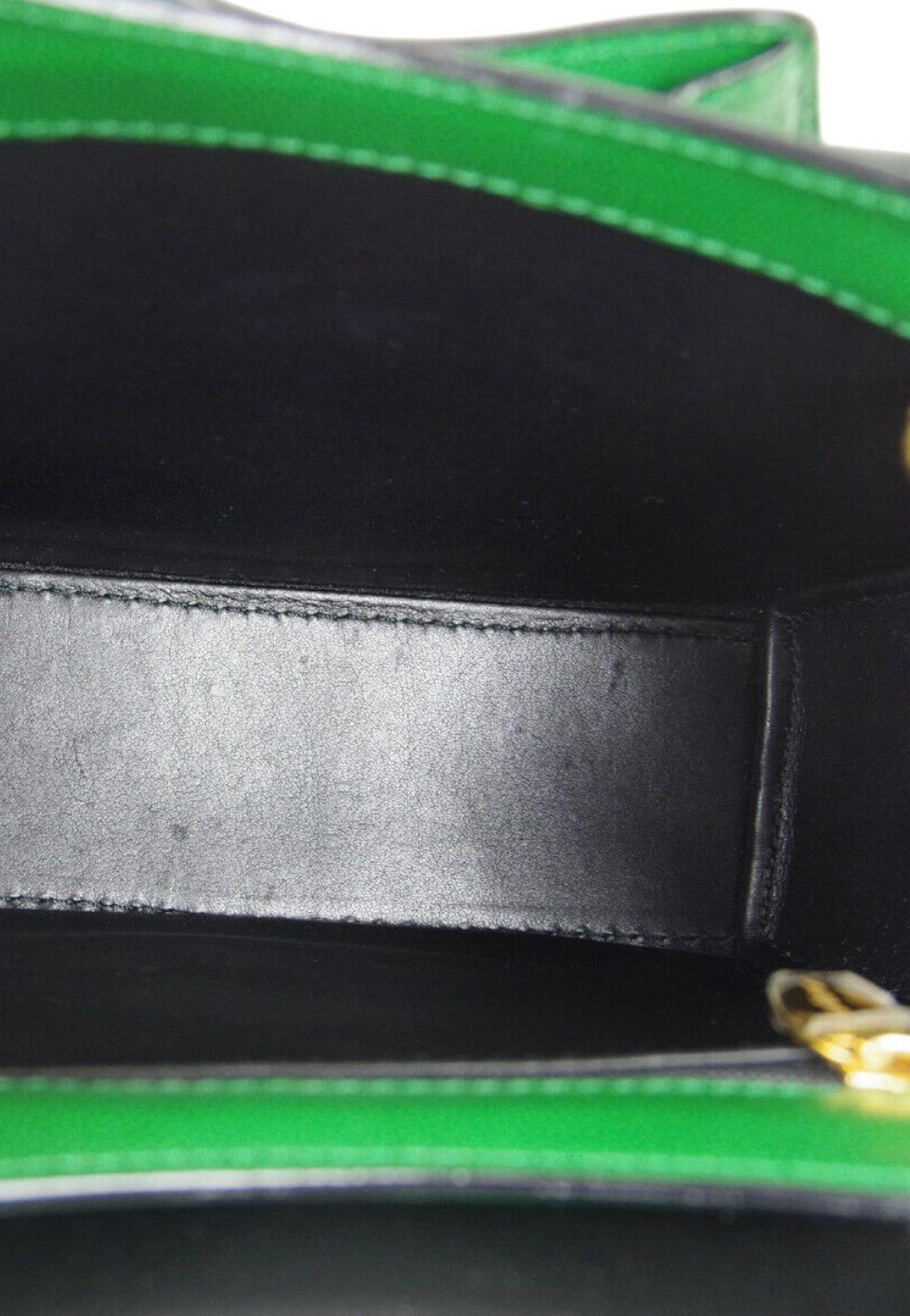 Women's Cartier Green Leather Gold Emblem Kelly Style Top Handle Satchel Flap Bag