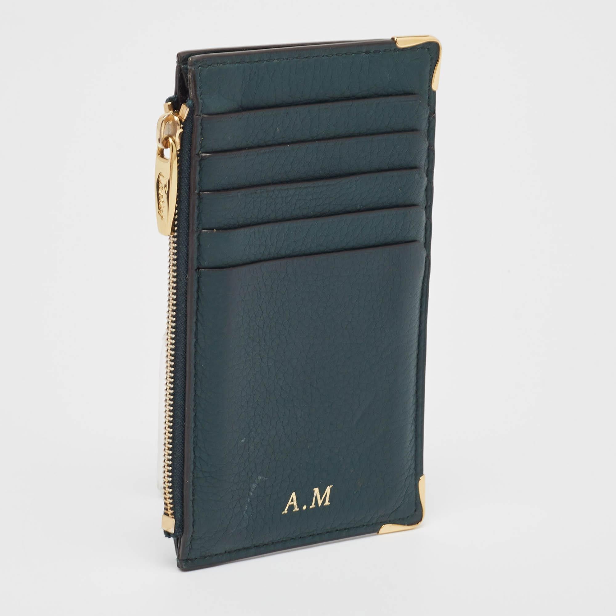 Cartier Green Leather Must de Cartier Zip Card Holder For Sale 1