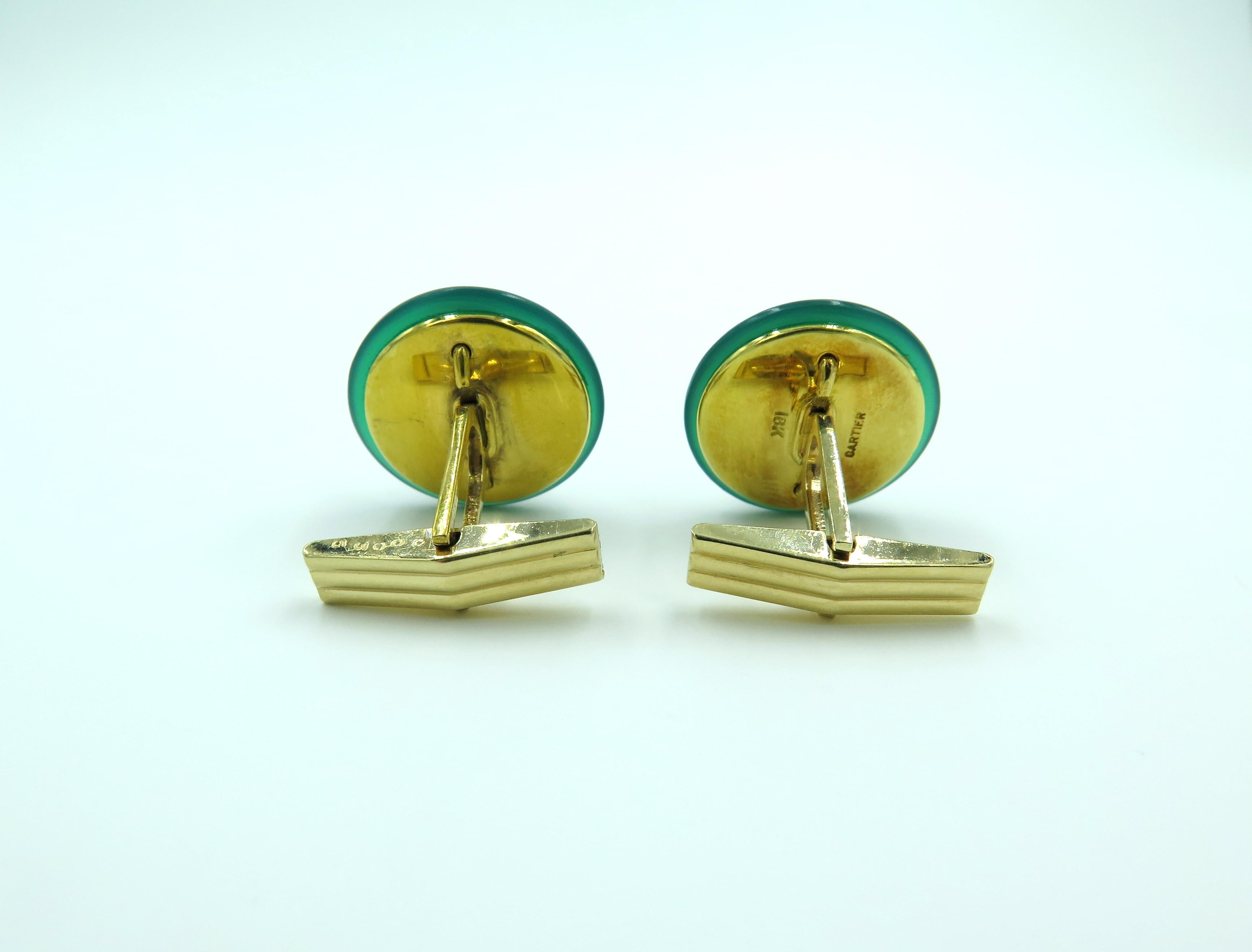 Cartier Green Onyx and Gold Cufflinks In Excellent Condition In New York, NY