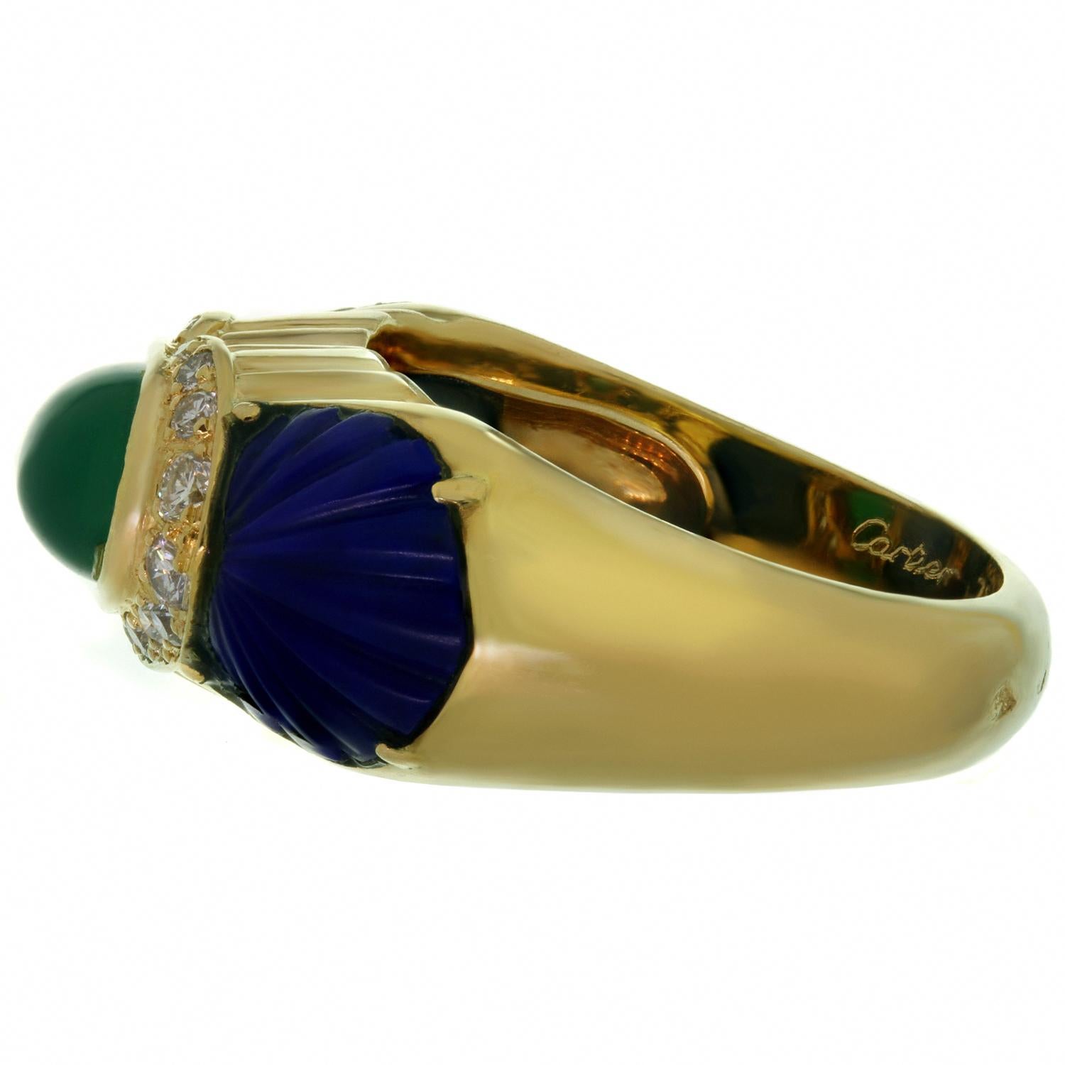 Cartier Green Rhodochrosite Blue Lapis Lazuli Diamond Yellow Gold Ring In Excellent Condition In New York, NY