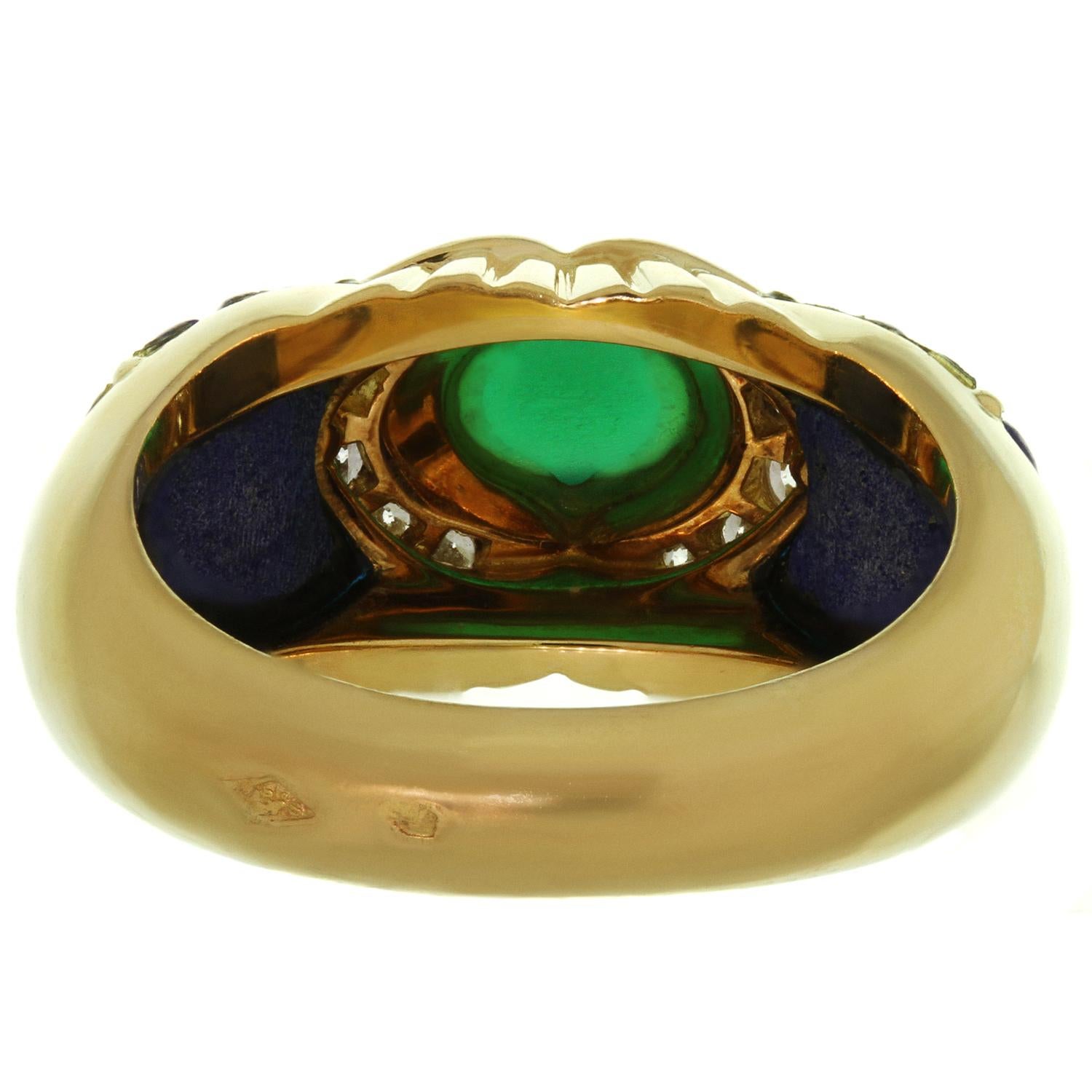 Women's Cartier Green Rhodochrosite Blue Lapis Lazuli Diamond Yellow Gold Ring