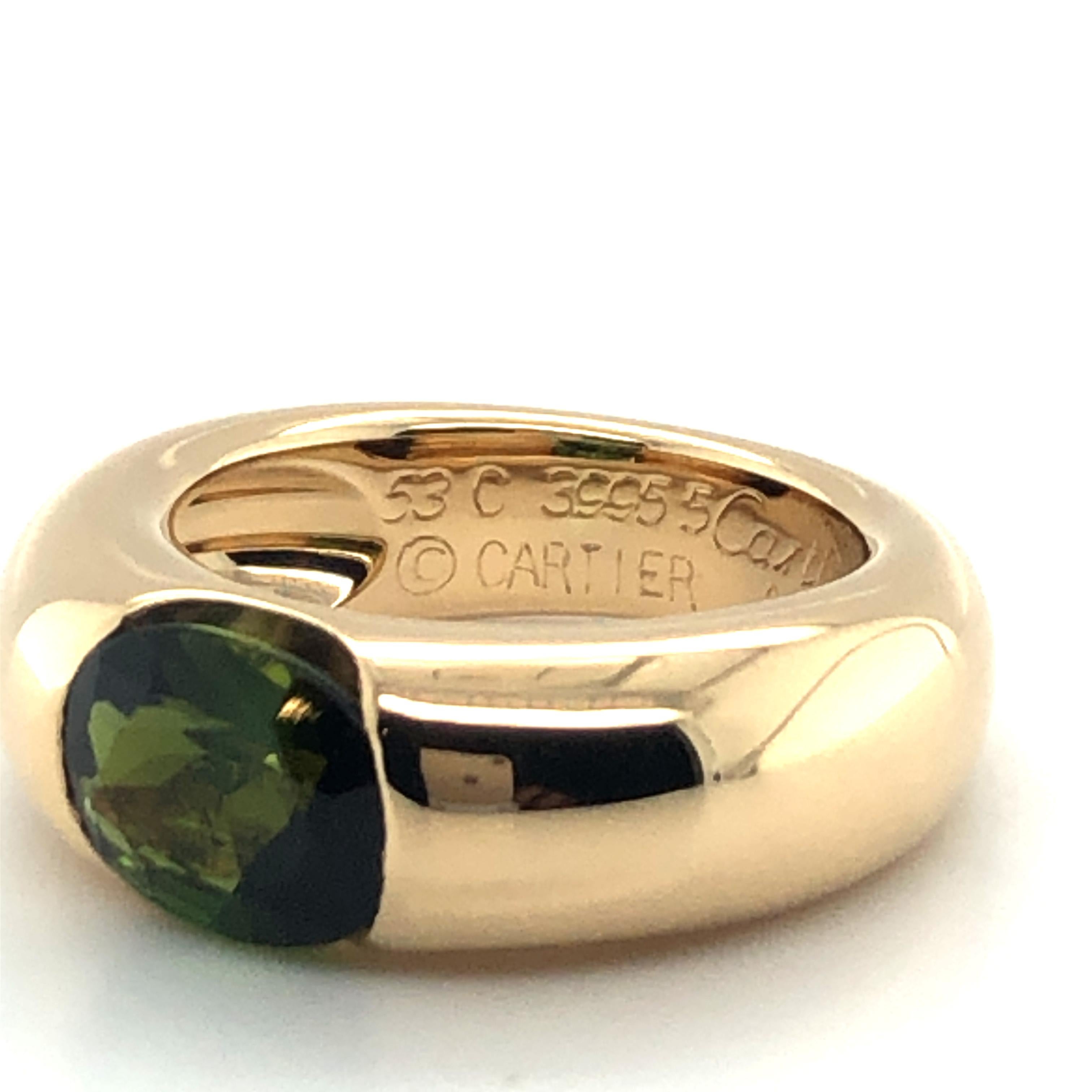 Contemporary Cartier Green Tourmaline Ring in 18 Karat Yellow Gold
