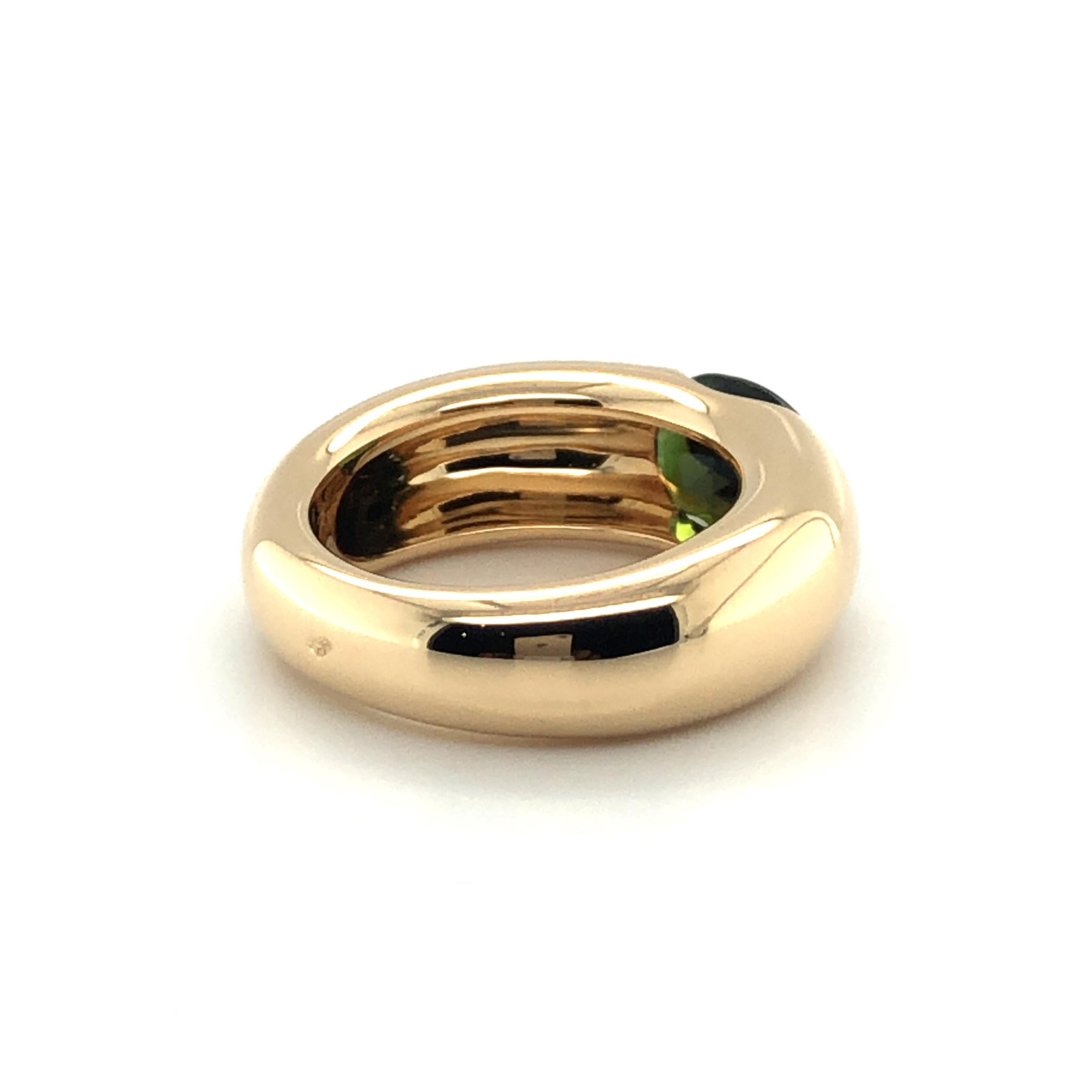 Oval Cut Cartier Green Tourmaline Ring in 18 Karat Yellow Gold