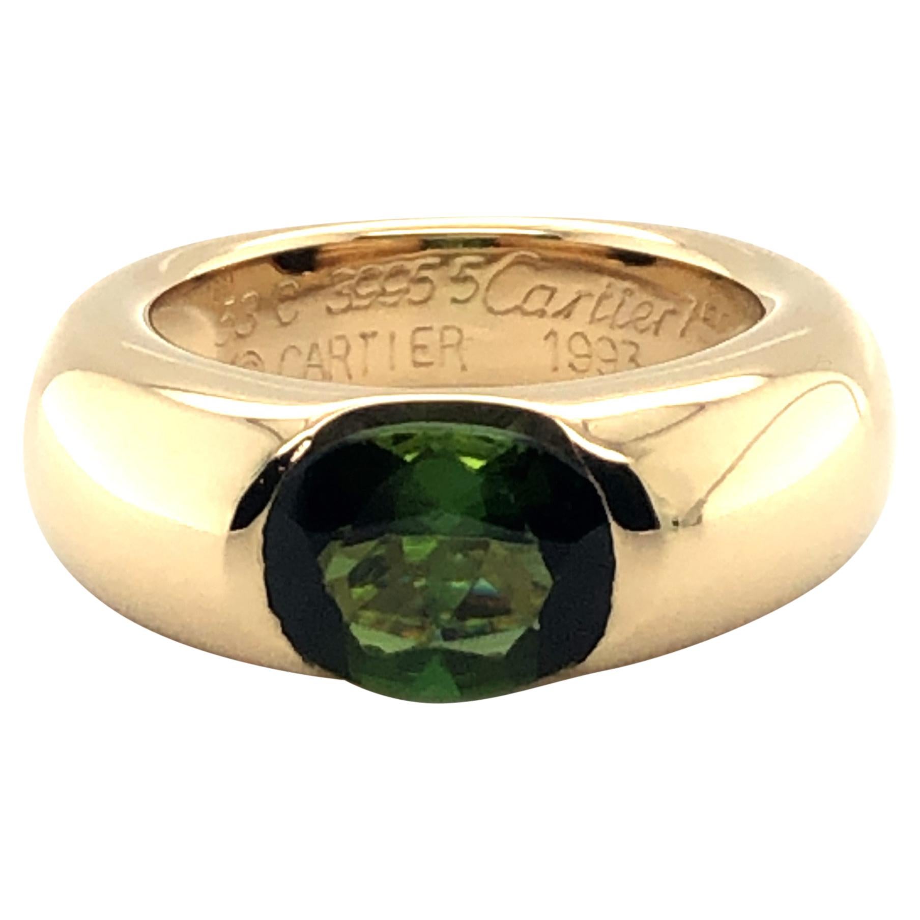 Cartier Green Tourmaline Ring in 18 Karat Yellow Gold