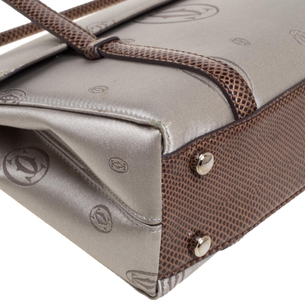Cartier Grey/Brown Satin Trimmed Happy Birthday Cabochon Flap Bag In Good Condition In Dubai, Al Qouz 2