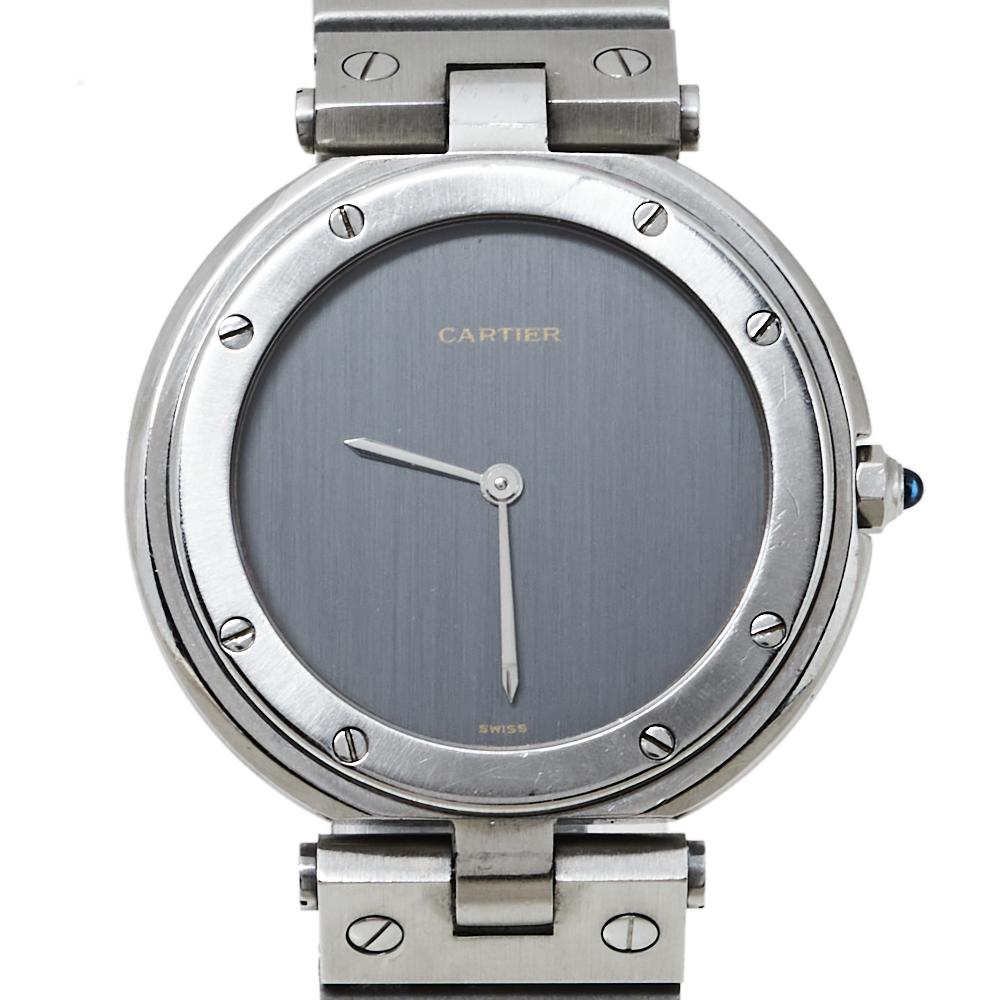 Cartier Grey Stainless Steel Santos Round Women's Wristwatch 32MM In Good Condition In Dubai, Al Qouz 2