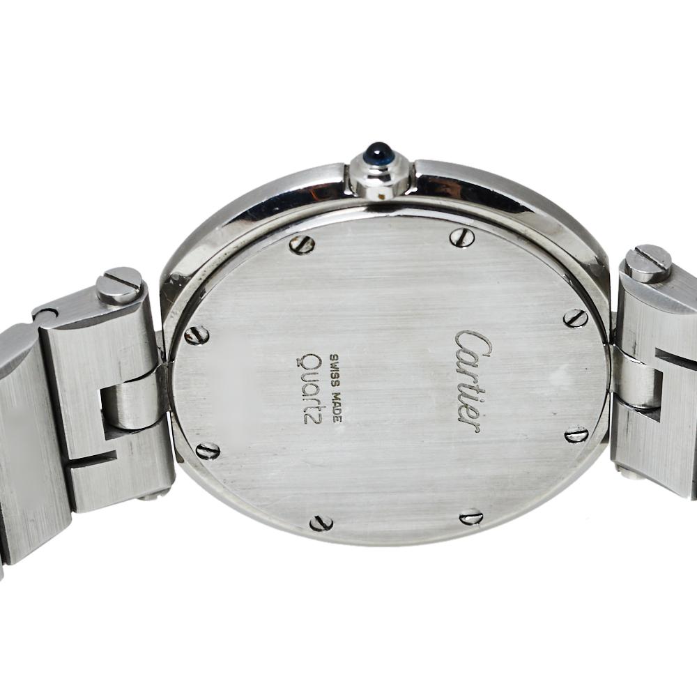 Contemporary Cartier Grey Stainless Steel Santos Round Women's Wristwatch 32MM