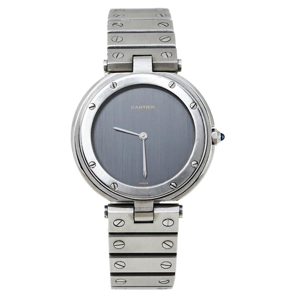 Cartier Grey Stainless Steel Santos Round Women's Wristwatch 32MM