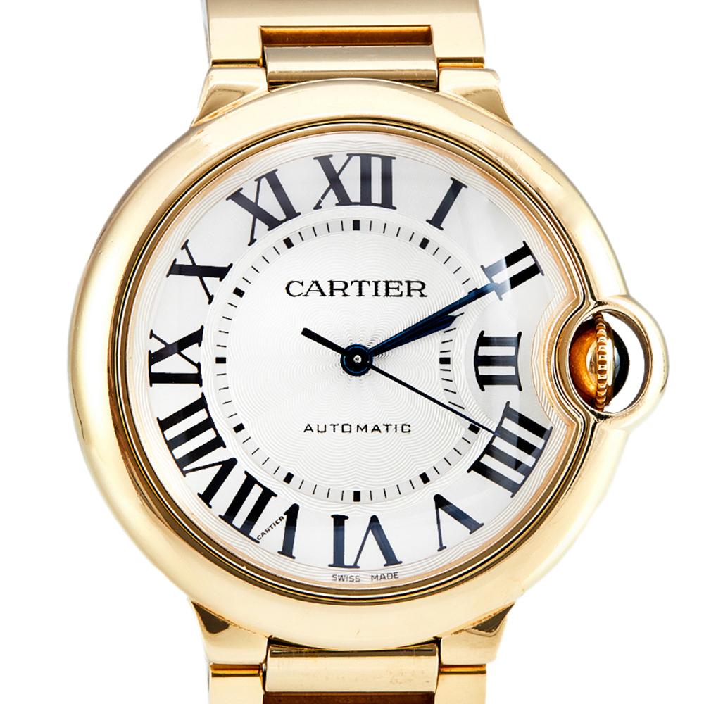 Cartier Guilloche White 18K Yellow Gold Ballon Bleu Unisex Wristwatch 36 mm 2