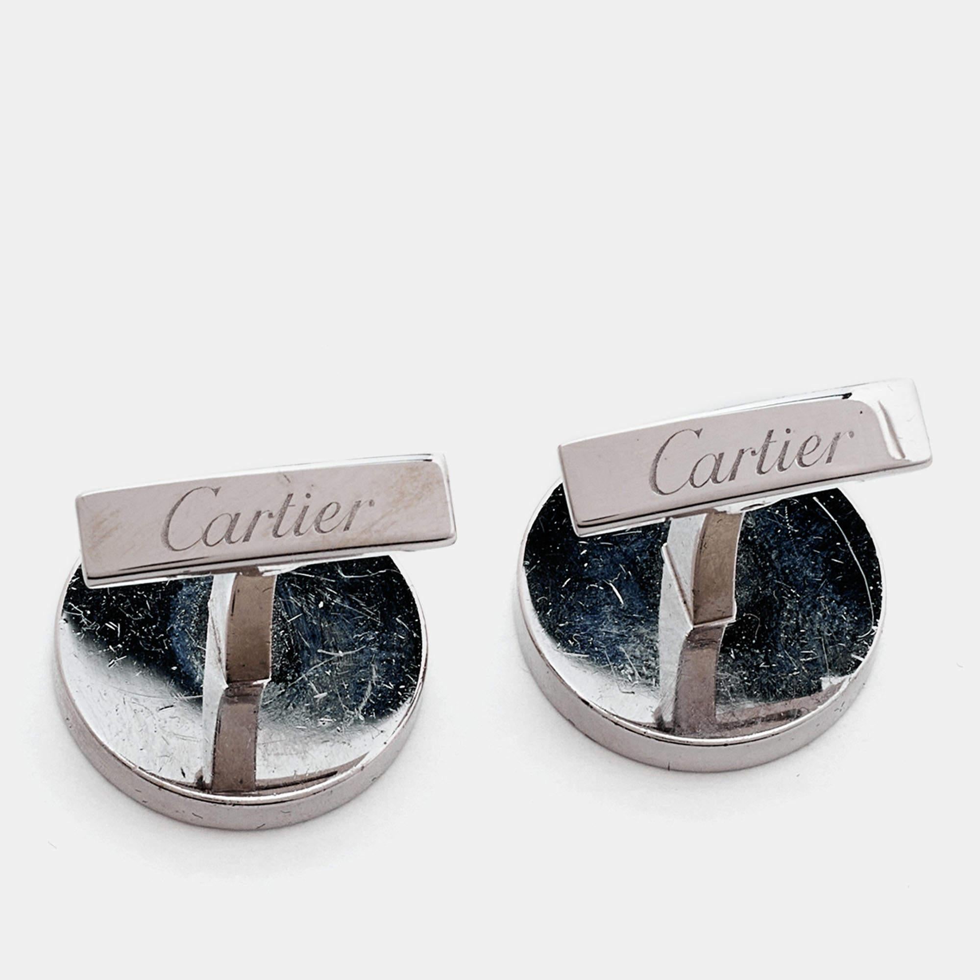 Cartier Gullioche Double C De Cartier Lacquer Sterling Silver Cufflinks In Good Condition In Dubai, Al Qouz 2
