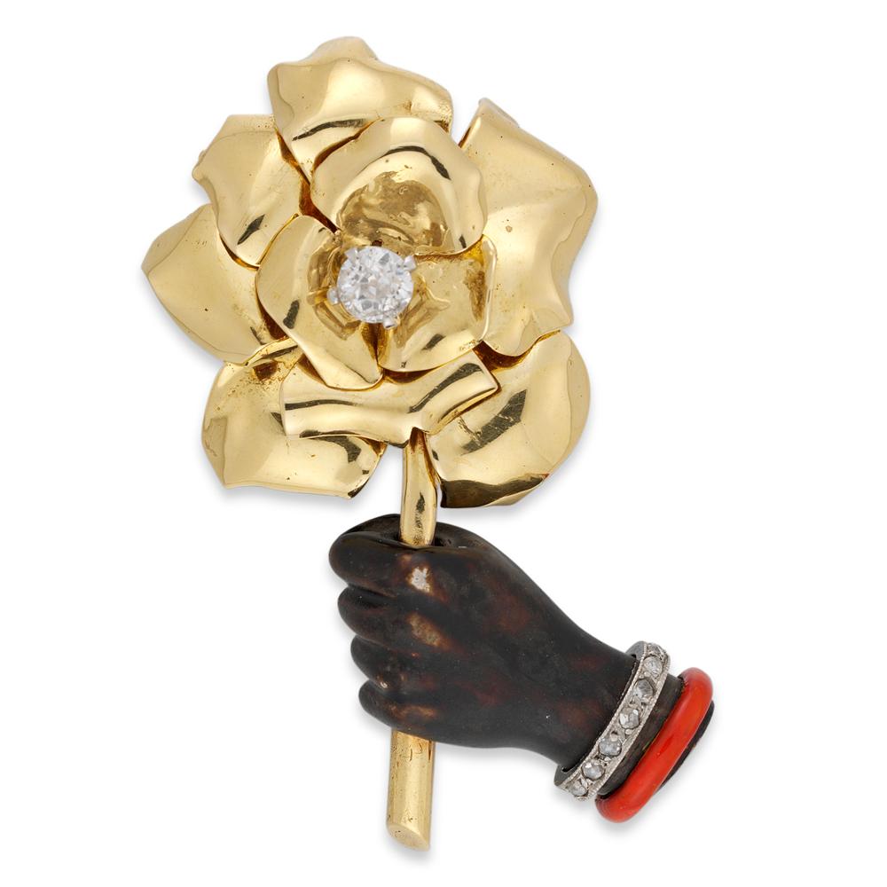 Women's Cartier Hand and Rose Clip