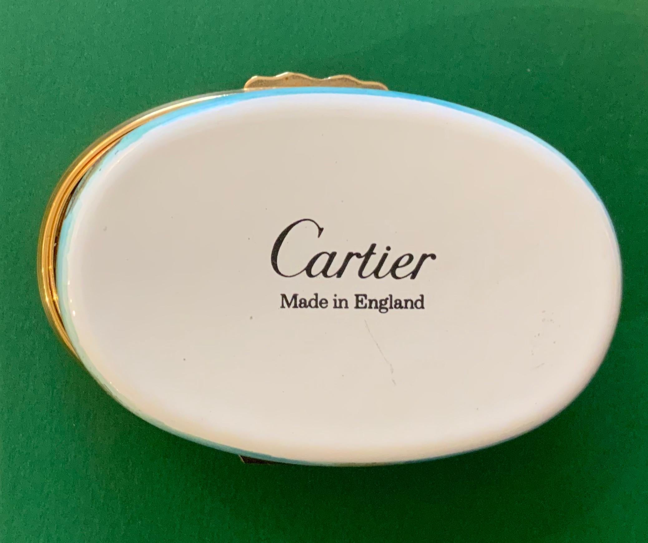 Cartier Handbemalte Schachtel aus Emaille-Porzellan und Porzellan im Angebot 5