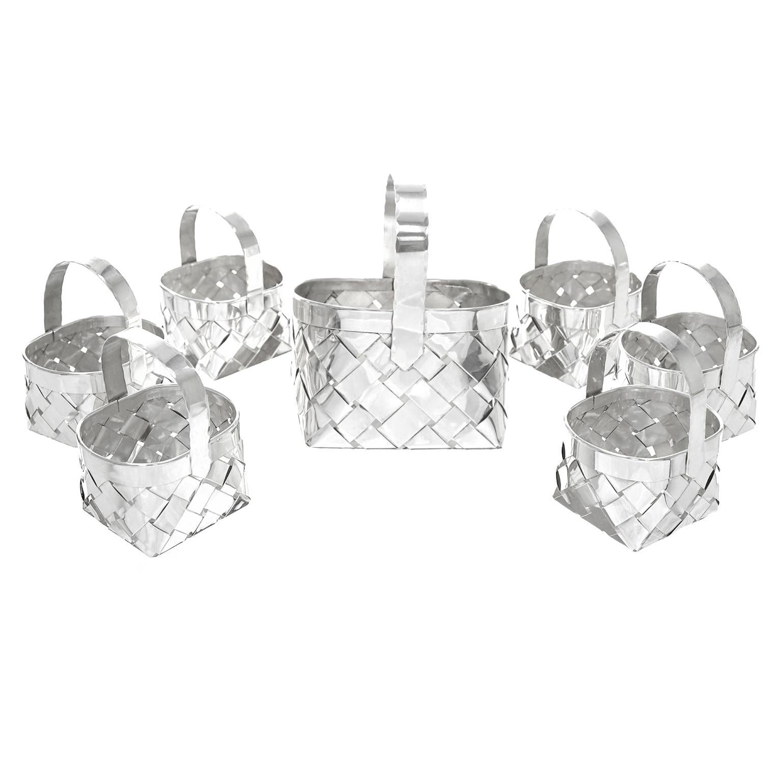 Cartier Handmade Sterling Baskets, Set of 7