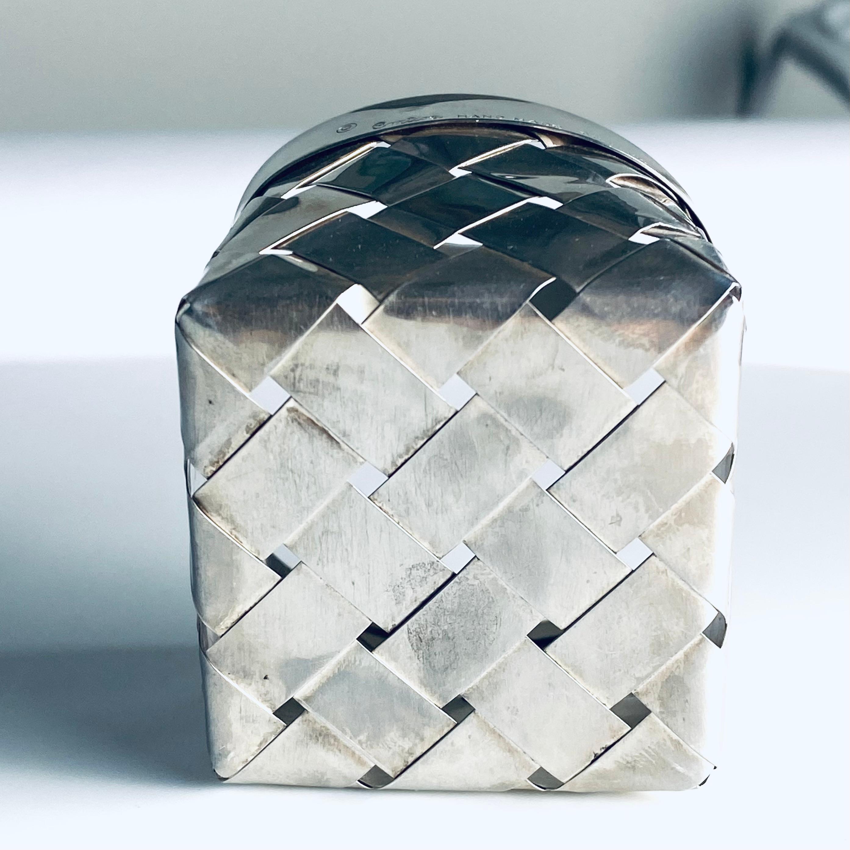 Modern Cartier Handmade Sterling Silver Woven Mint Basket