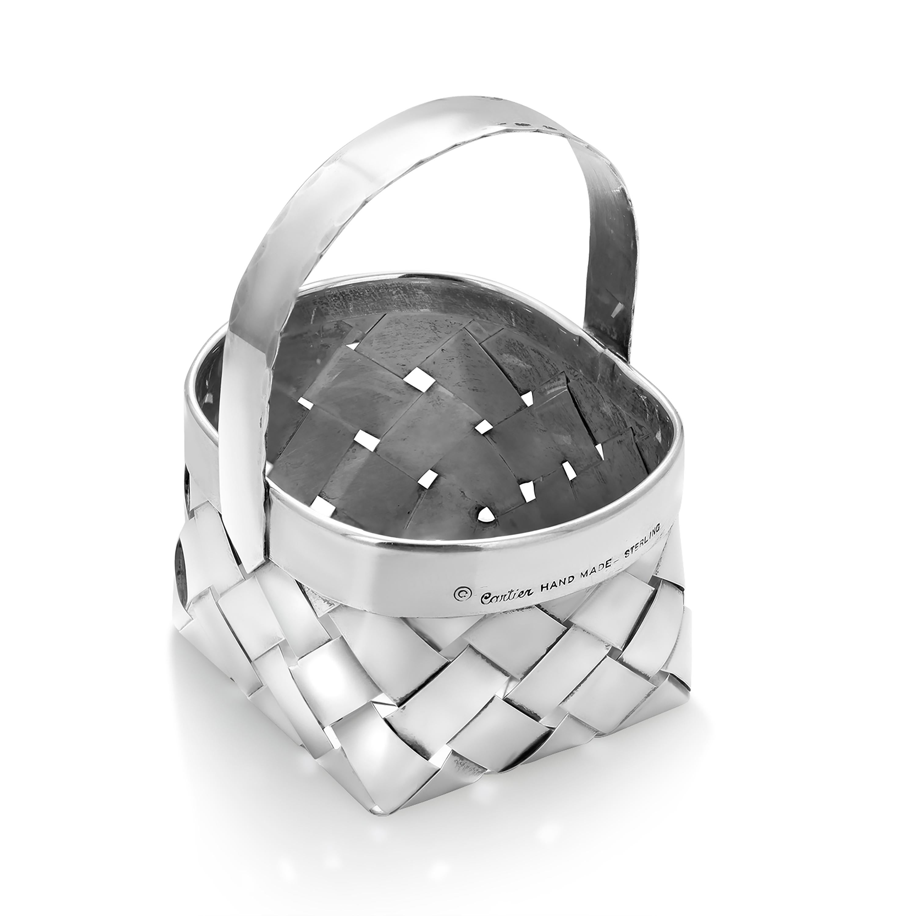 Cartier Handmade Sterling Silver Woven Mint Basket In Good Condition In New York, NY