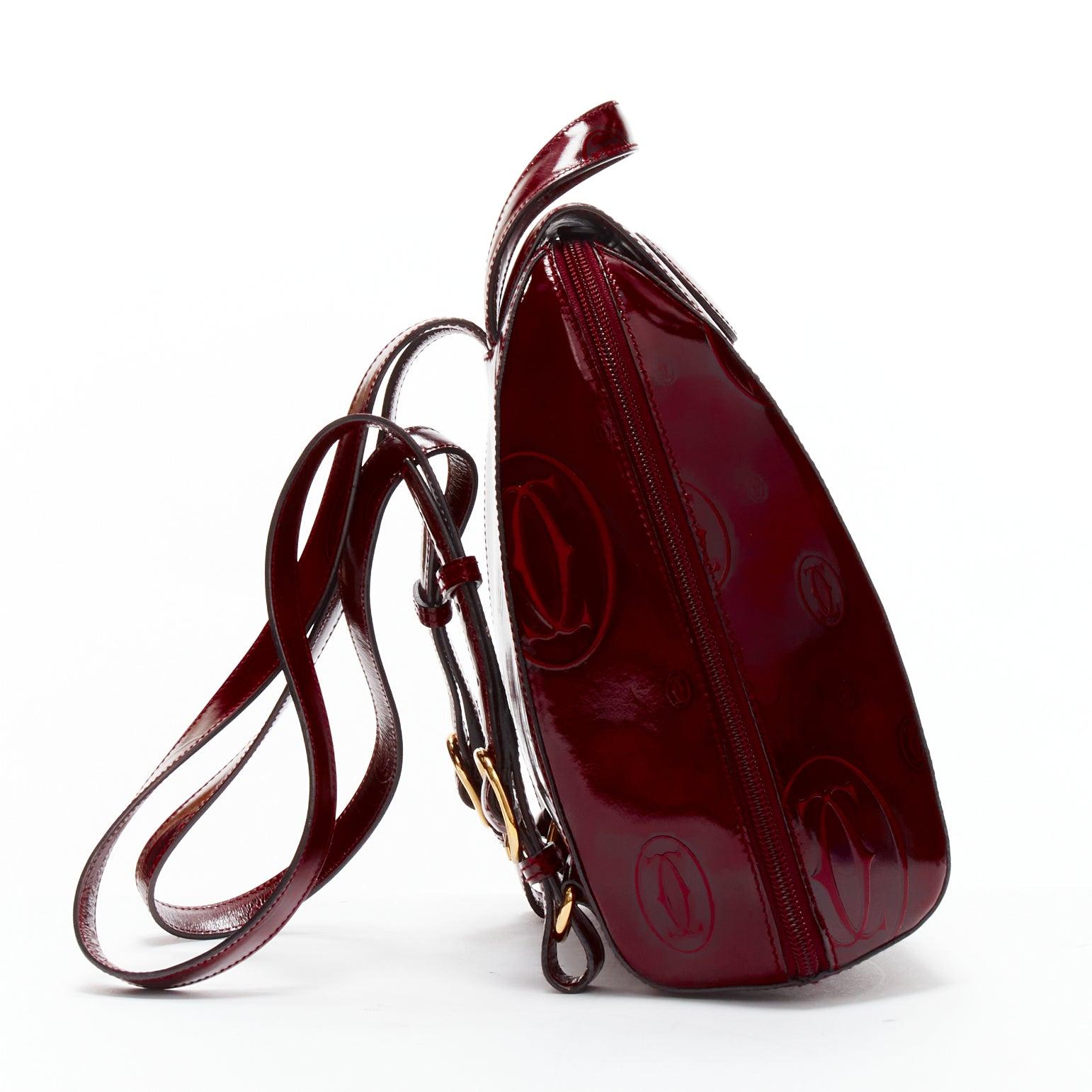 Black CARTIER Happy Birthday Bordeaux red hard calfskin logo boxy backpack For Sale