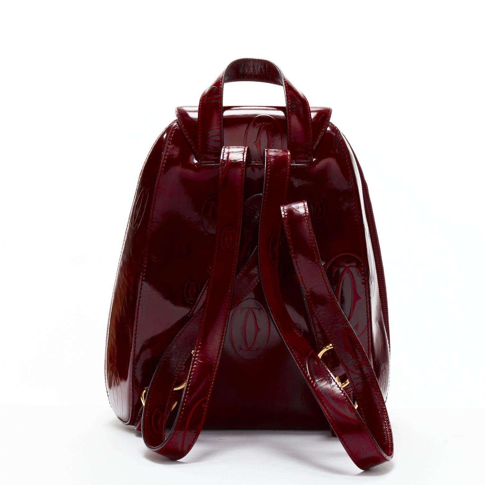 CARTIER Happy Birthday Bordeaux red hard calfskin logo boxy backpack In Good Condition For Sale In Hong Kong, NT