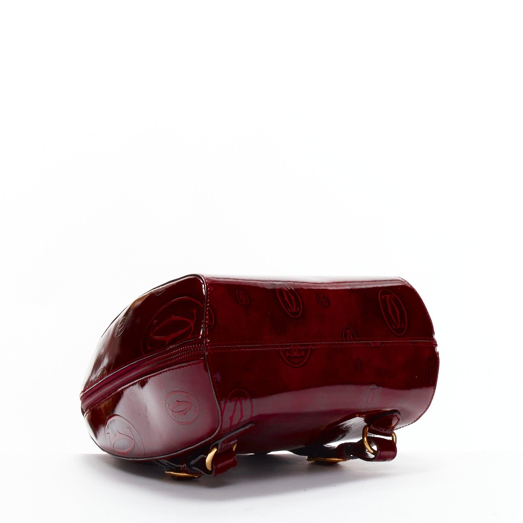 Women's CARTIER Happy Birthday Bordeaux red hard calfskin logo boxy backpack For Sale
