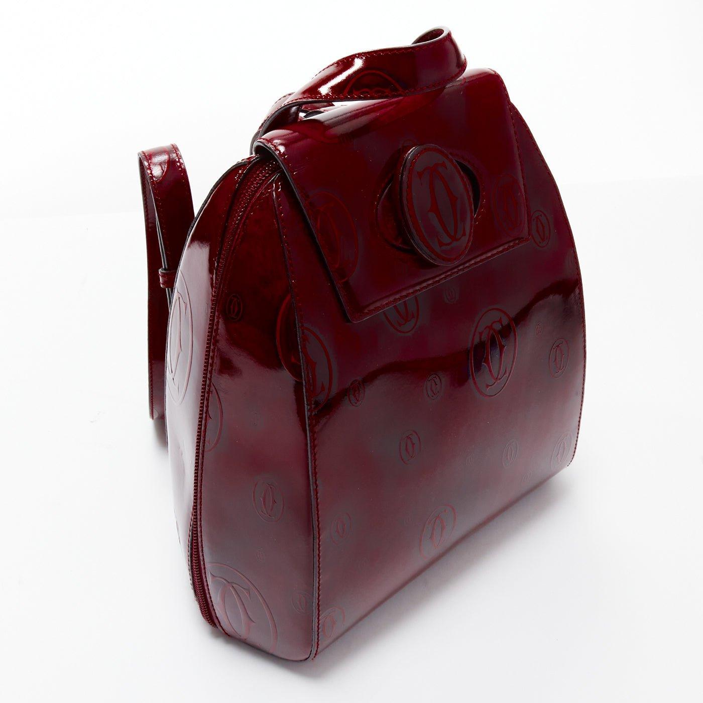 CARTIER Happy Birthday Bordeaux red hard calfskin logo boxy backpack For Sale 1