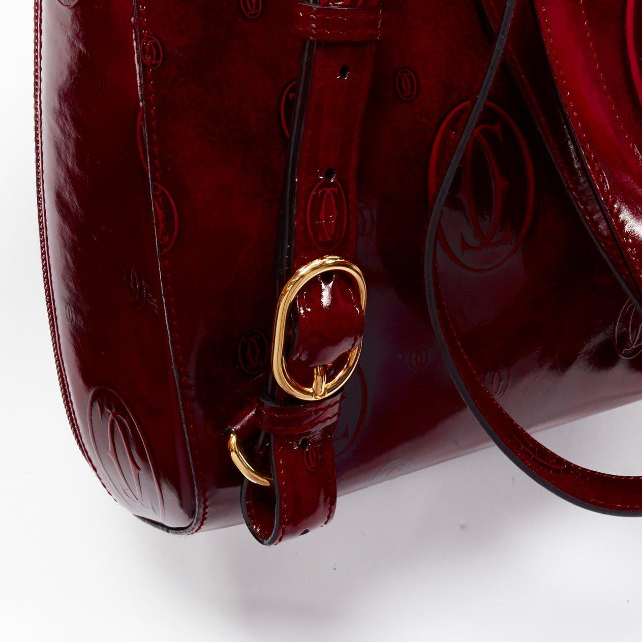 CARTIER Happy Birthday Bordeaux red hard calfskin logo boxy backpack For Sale 2