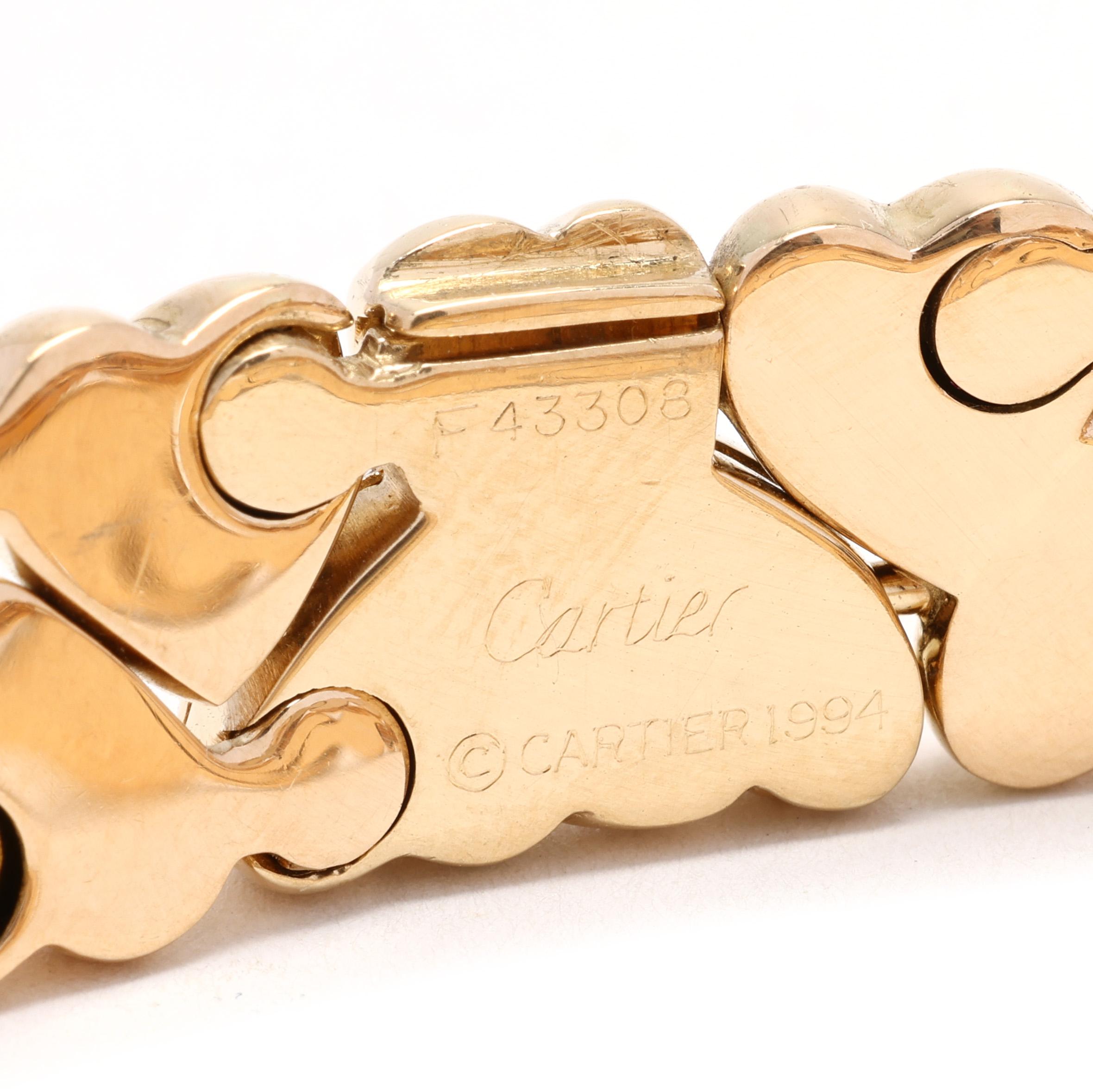 Bracelet Cartier, or jaune 18 carats, longueur 7 pouces, multi-cœurs, designer Bon état à McLeansville, NC