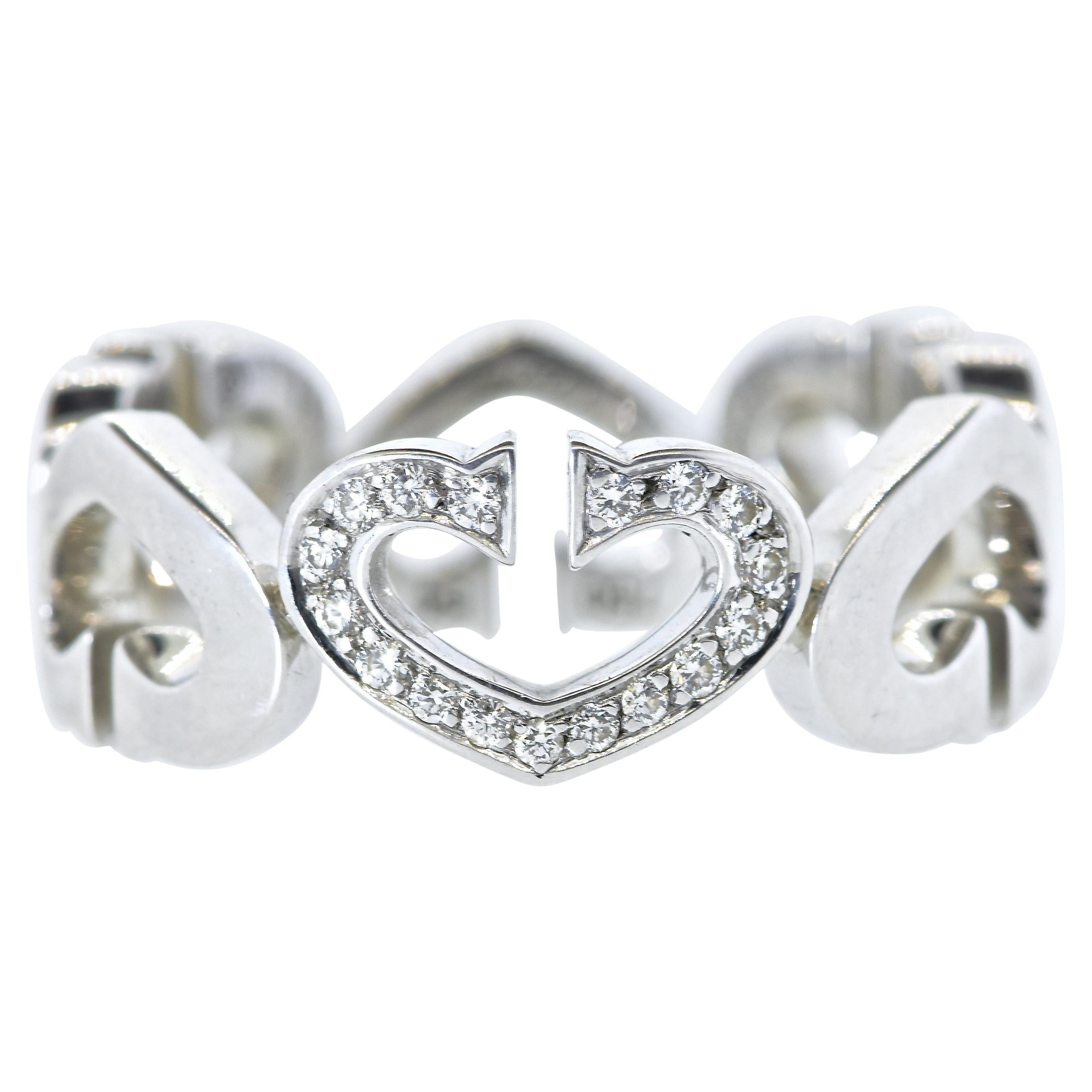 Cartier Heart Motif Diamond and 18K White Gold Ring
