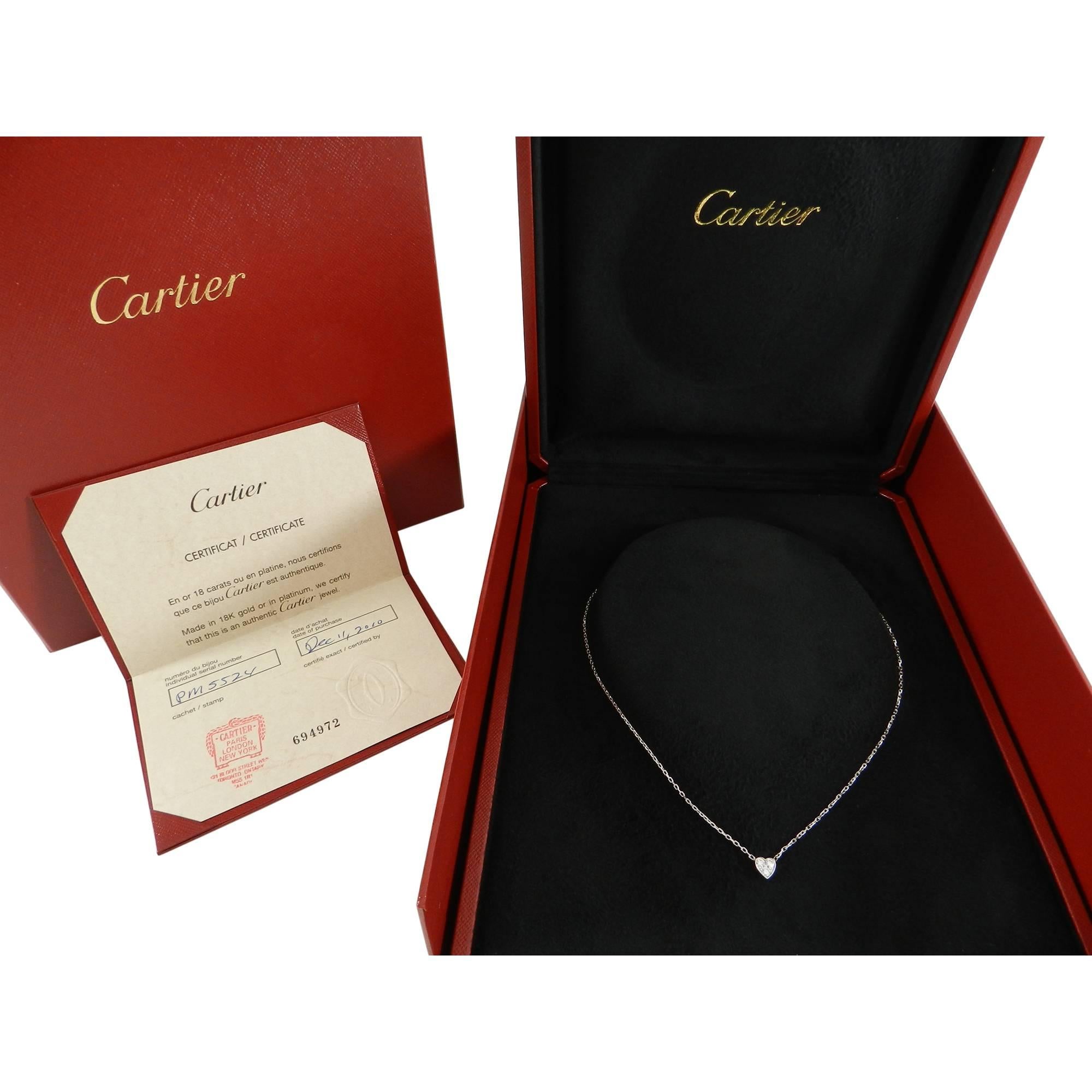 Cartier Heart of Cartier Mini 18 Karat White Gold Diamond Heart Necklace In Excellent Condition In Toronto, Ontario