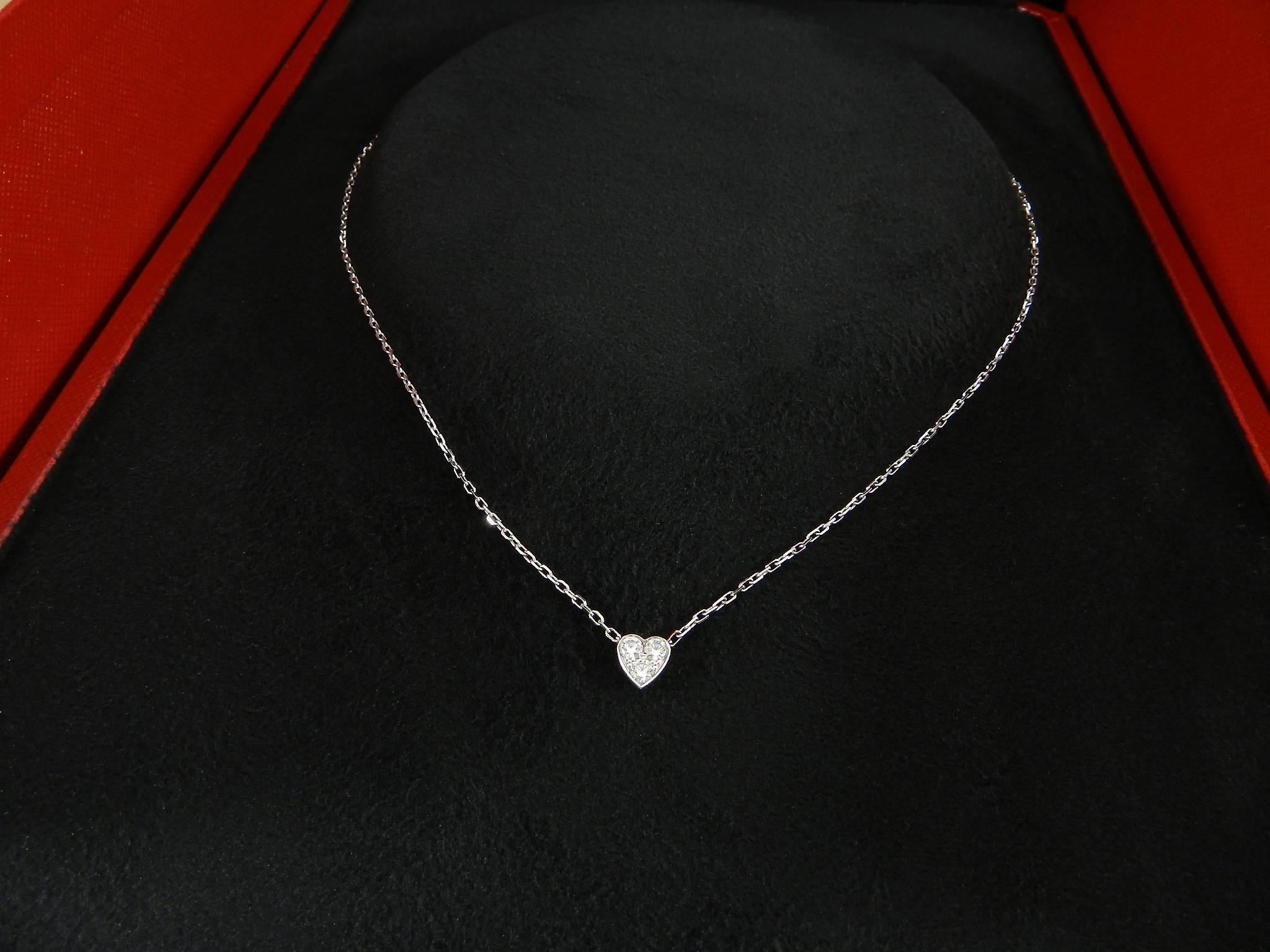 Women's Cartier Heart of Cartier Mini 18 Karat White Gold Diamond Heart Necklace