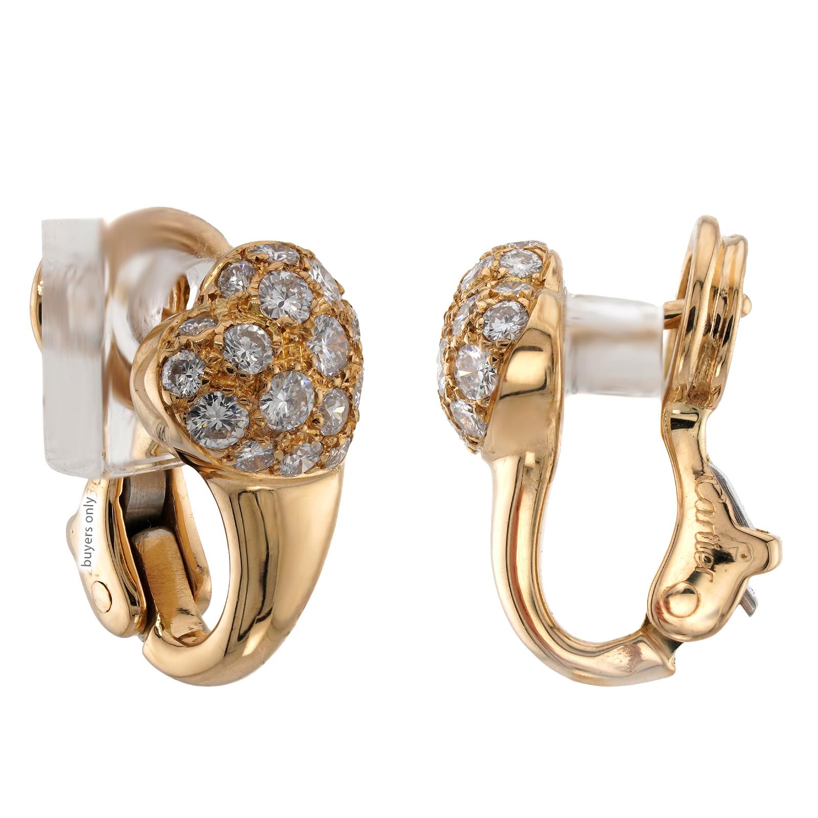 Women's CARTIER Heart Pave Diamond Yellow Gold Earrings For Sale