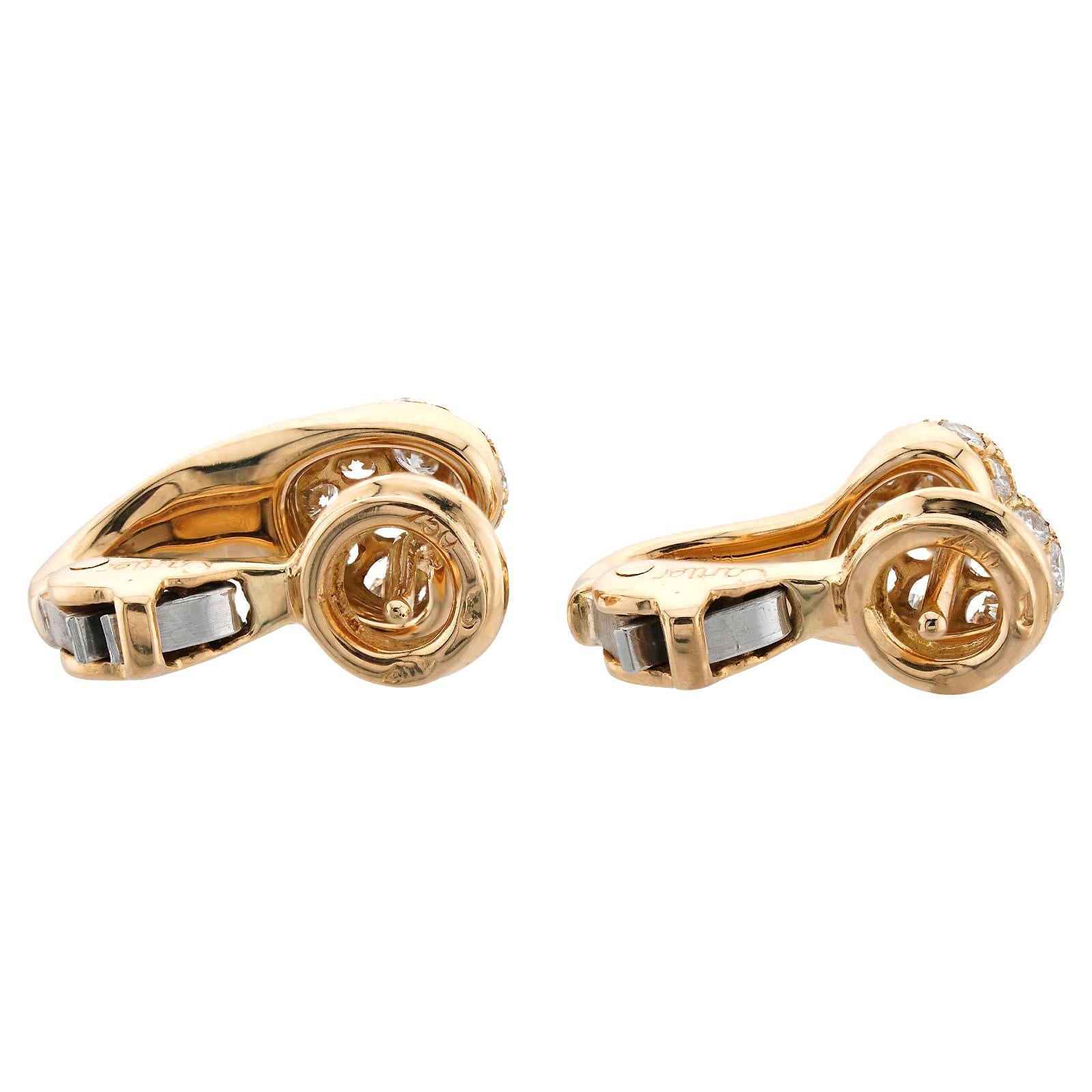 CARTIER Heart Pave Diamond Yellow Gold Earrings For Sale 1
