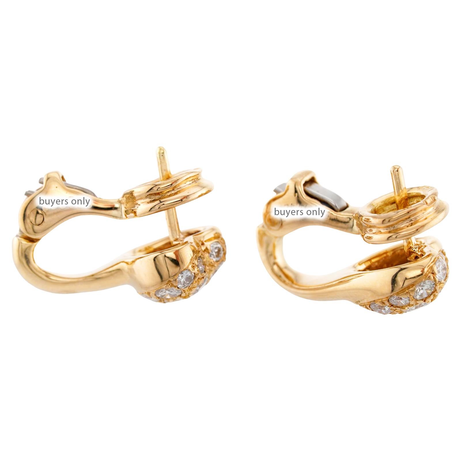 CARTIER Heart Pave Diamond Yellow Gold Earrings For Sale 2
