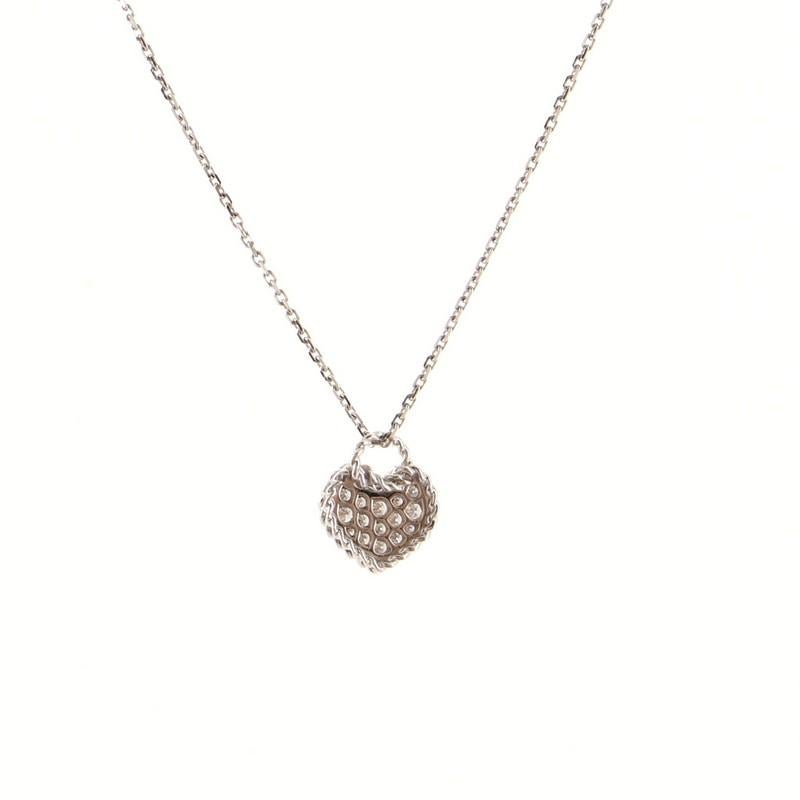 Cartier Heart Paved Diamond Pendant Necklace 18K White Gold and Diamonds In Good Condition In New York, NY