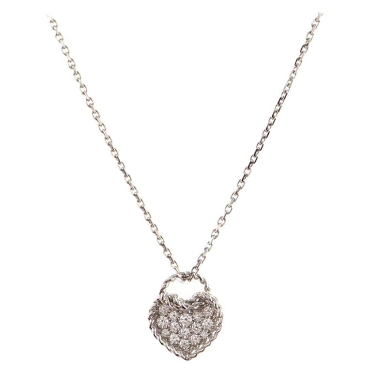 Cartier Heart Paved Diamond Pendant Necklace 18K White Gold and Diamonds