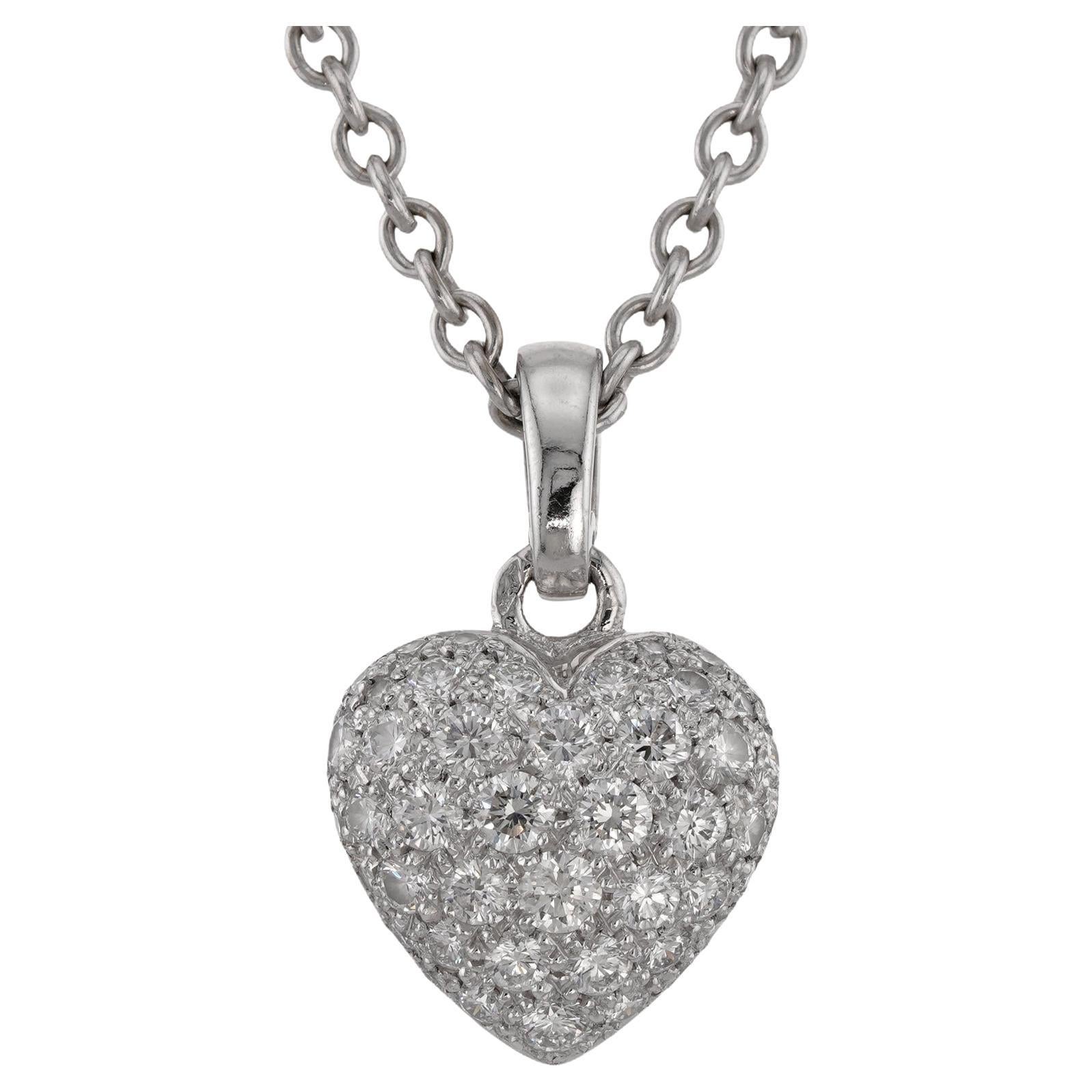 CARTIER Heart Pendant Pave Diamond 18k White Gold Necklace