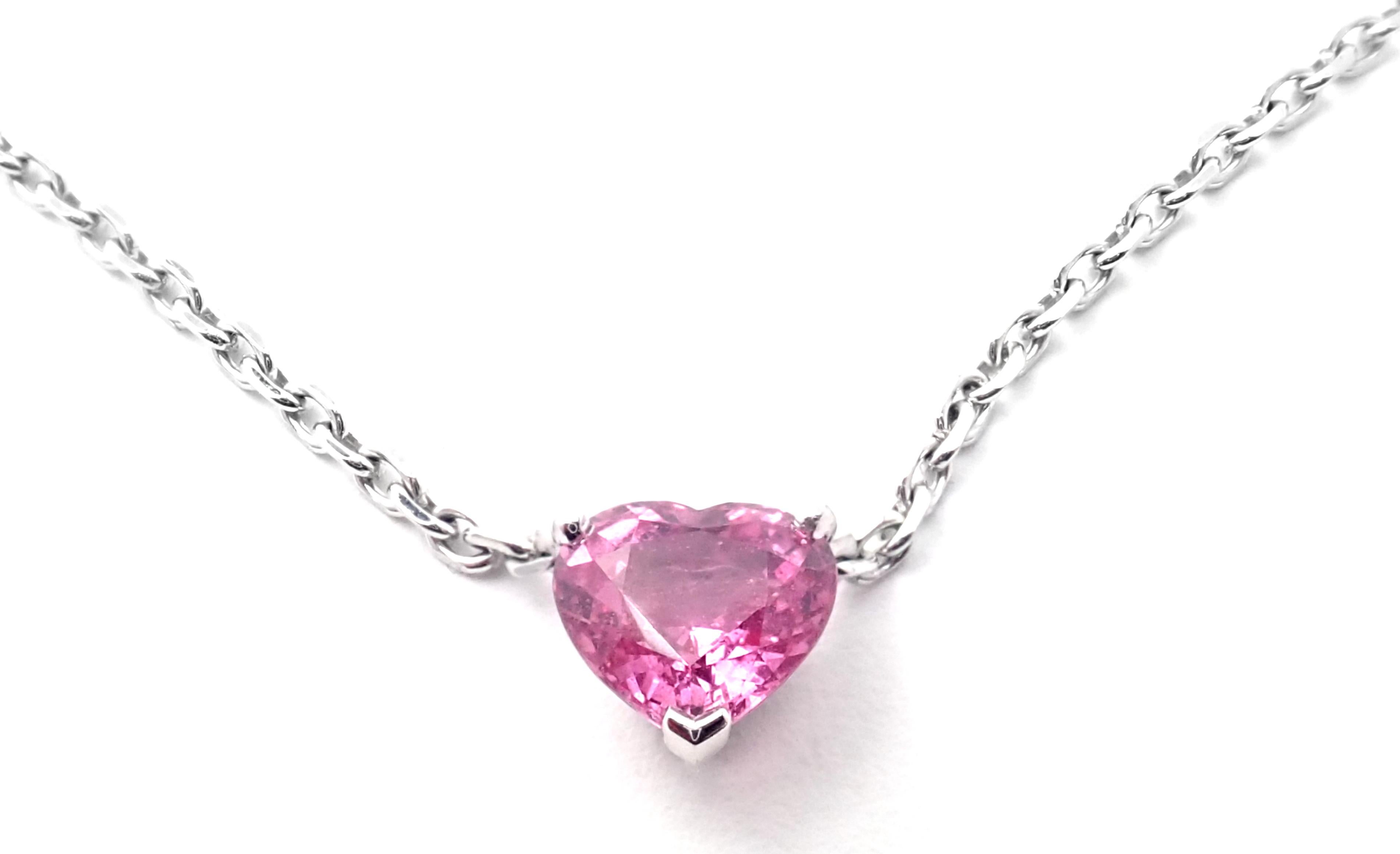 18k White Gold Heart Shaped Pink Sapphire Pendant Necklace by Cartier. 
With 1 heart shape pink sapphire 7mm x 7.5mm  
Details: 
Length: 16 3/4