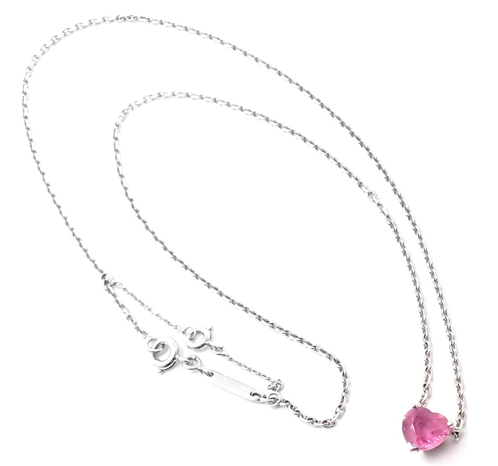 18k White Gold Heart Shaped Pink Sapphire Pendant Necklace by Cartier. 
With 1 heart shape pink sapphire 7mm x 7.5mm  
Details: 
Length: 16