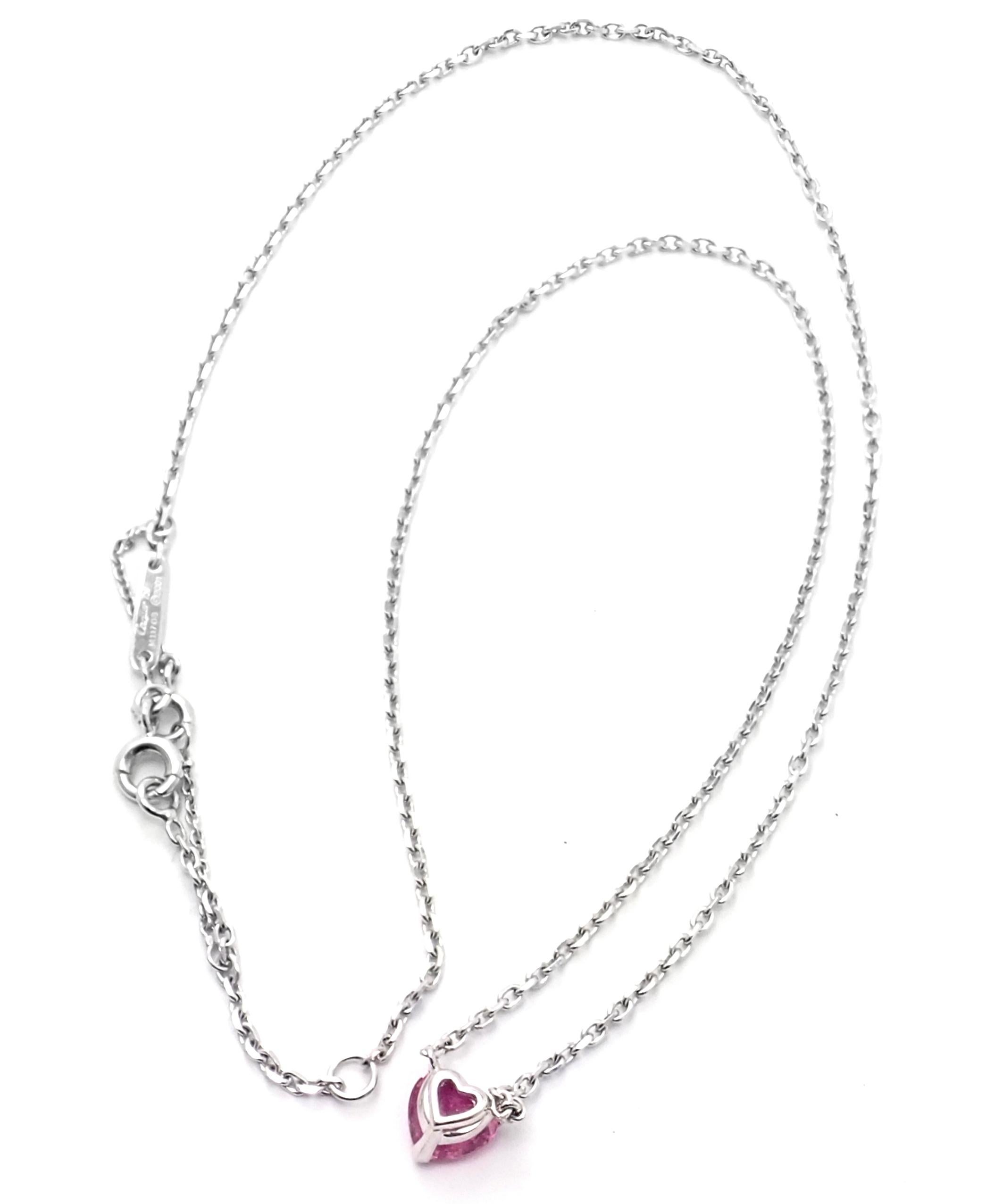 Heart Cut Cartier Heart Shape Pink Sapphire White Gold Pendant Necklace