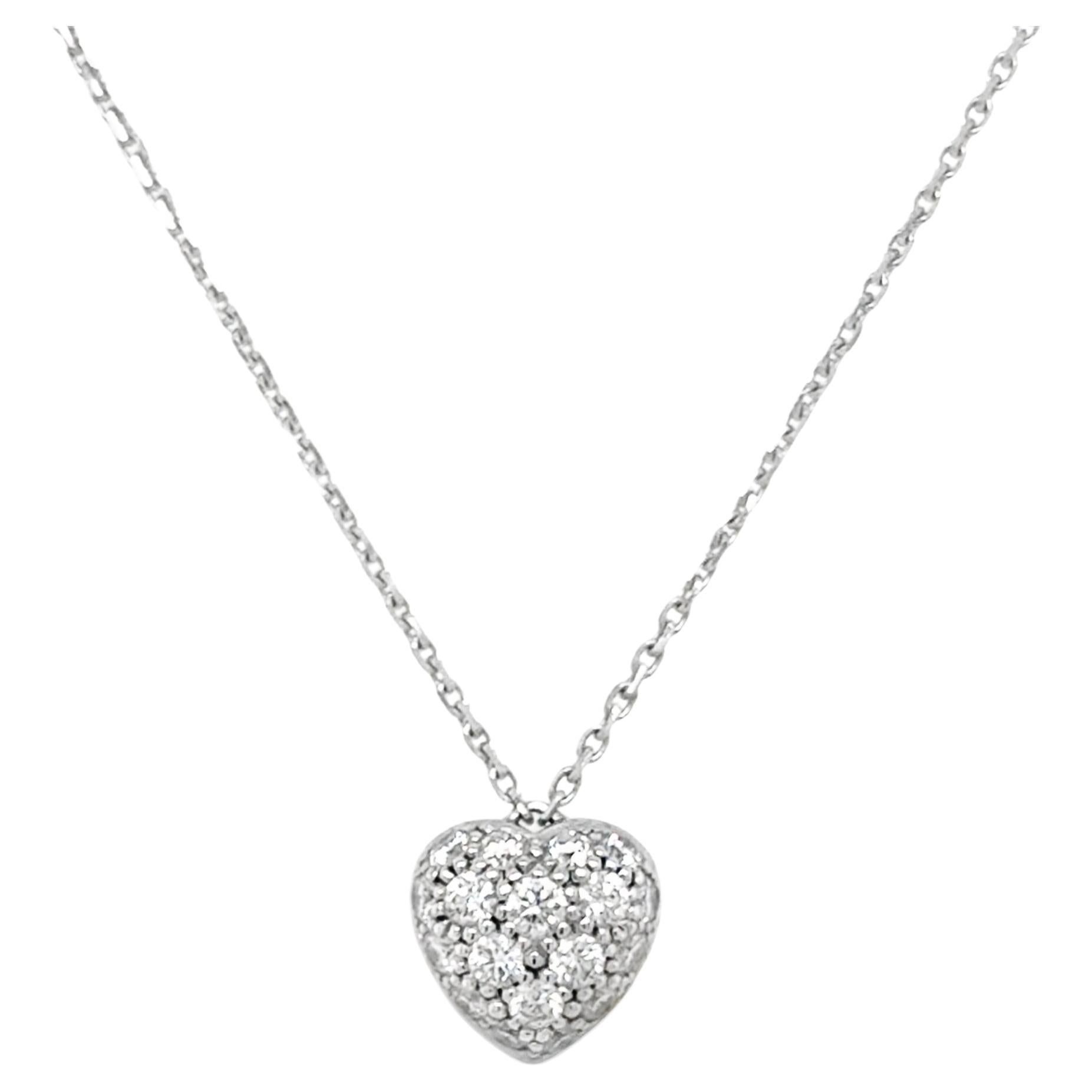 Cartier Heart Shaped Pendant Pave Diamond 18k White Gold Necklace