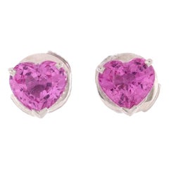 Cartier Heart Stud Earrings 18k White Gold with Pink Sapphires