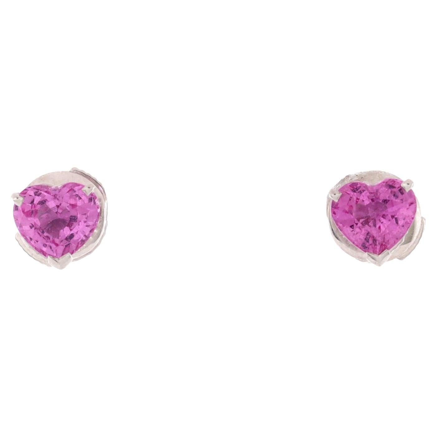 Cartier Heart Stud Earrings 18k White Gold with Pink Sapphires