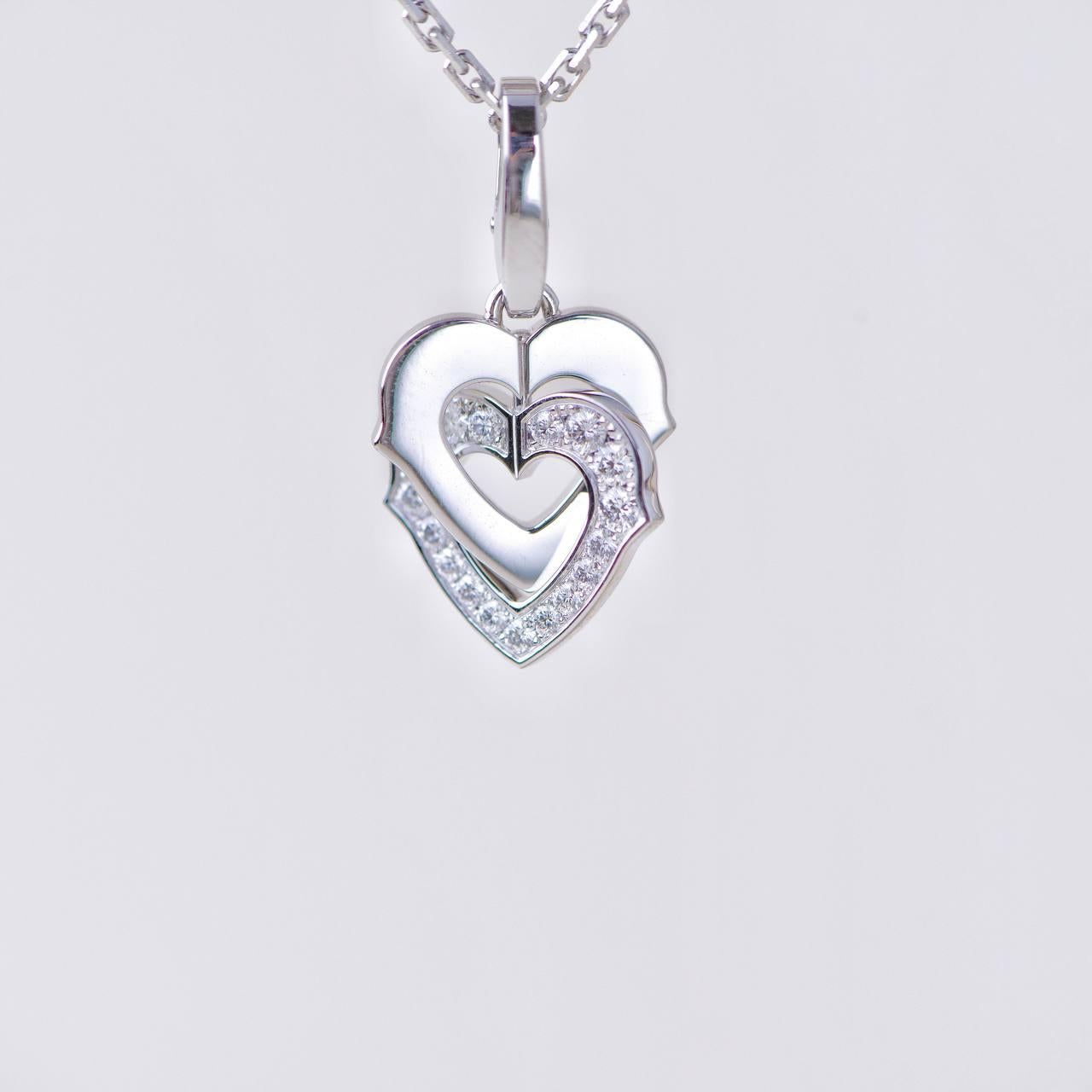 Cartier Hearts and Symbols Diamond Double Heart 18K White Gold Pendant Necklace For Sale 7