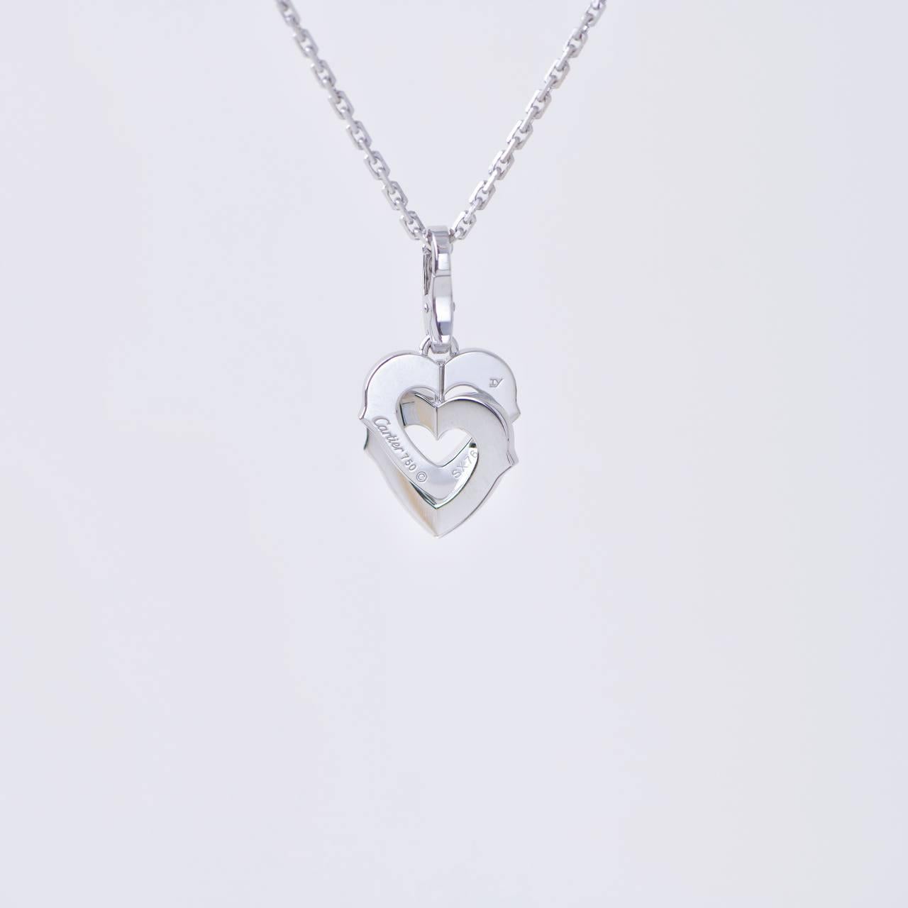 Cartier Hearts and Symbols Diamond Double Heart 18K White Gold Pendant Necklace For Sale 8