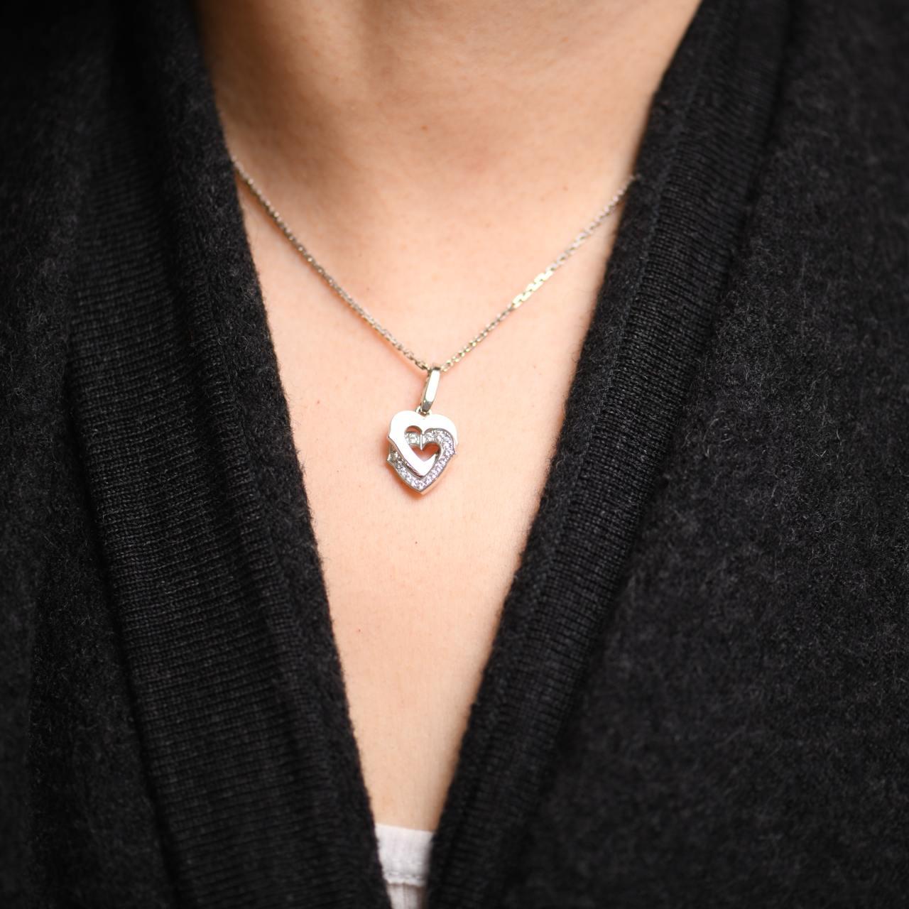 Cartier Hearts and Symbols Diamond Double Heart 18K White Gold Pendant Necklace In Excellent Condition For Sale In Banbury, GB