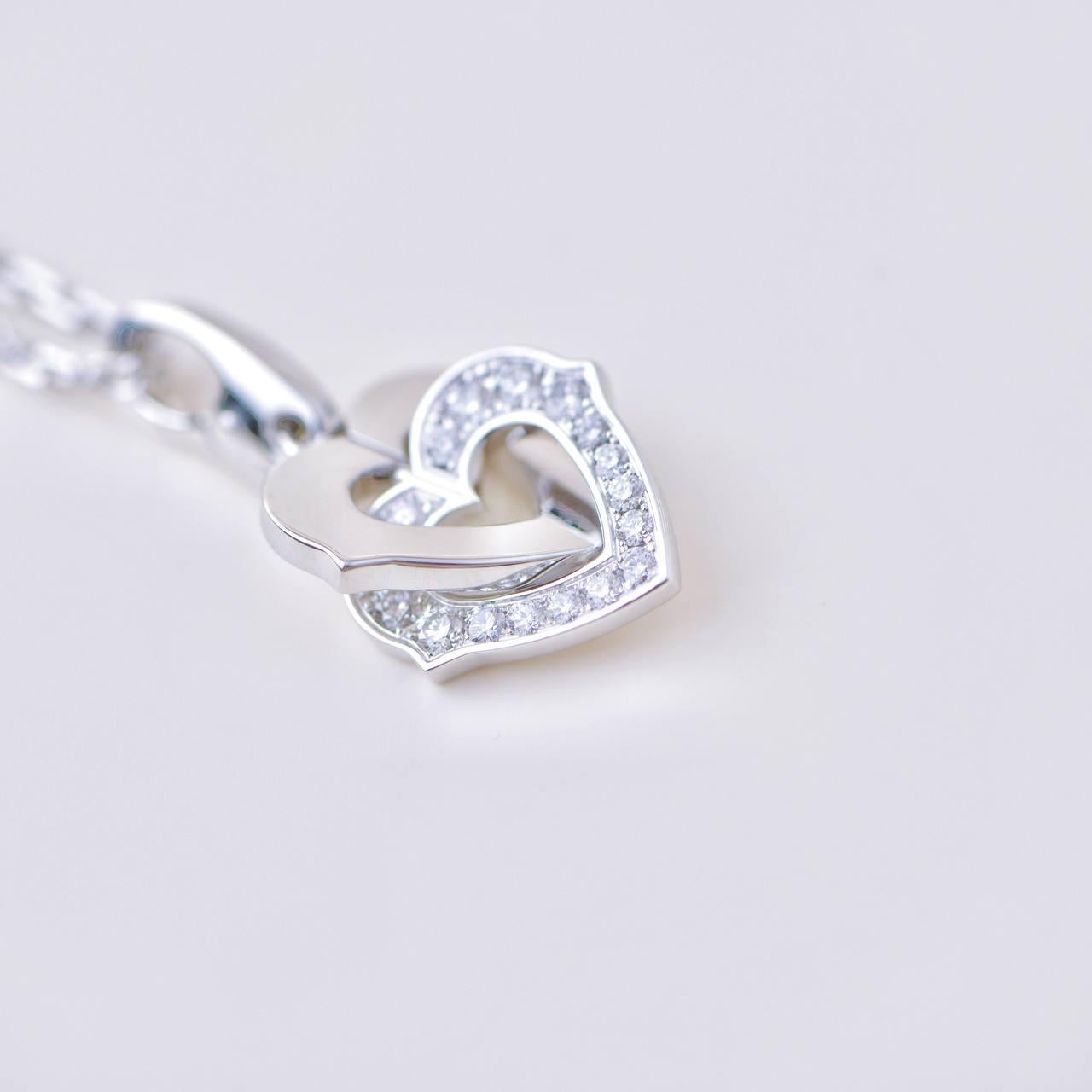 Cartier Hearts and Symbols Diamond Double Heart 18K White Gold Pendant Necklace For Sale 2
