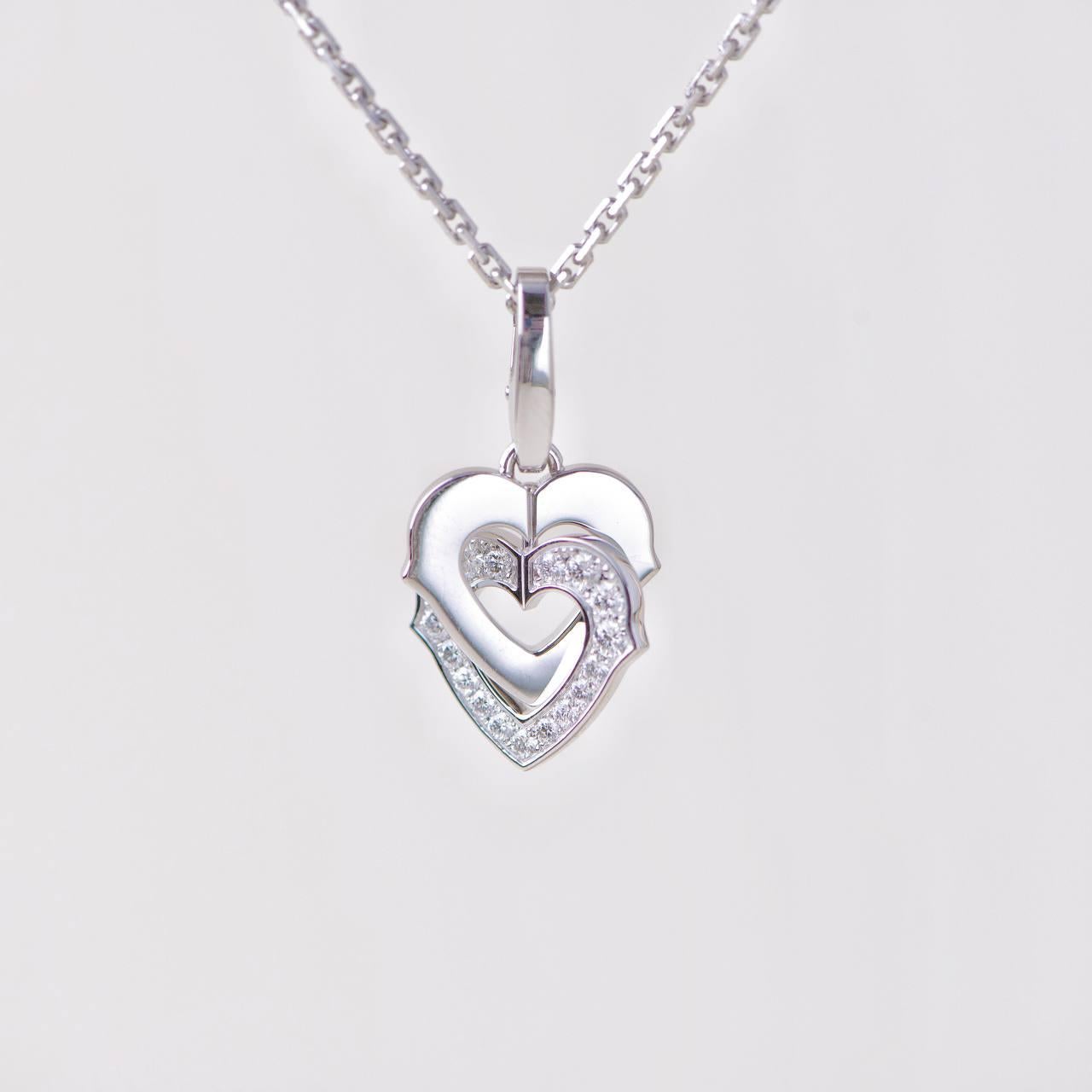 Cartier Hearts and Symbols Diamond Double Heart 18K White Gold Pendant Necklace For Sale 6
