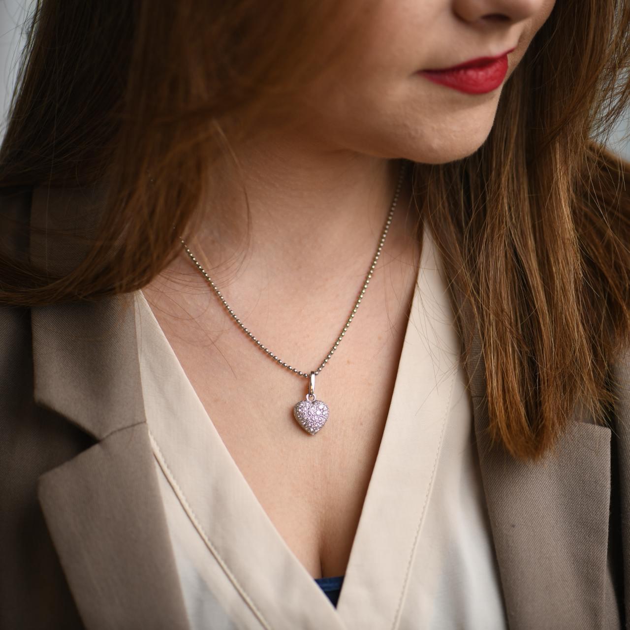 Brilliant Cut Cartier Hearts and Symbols Diamond Heart White Gold Pendant Necklace For Sale